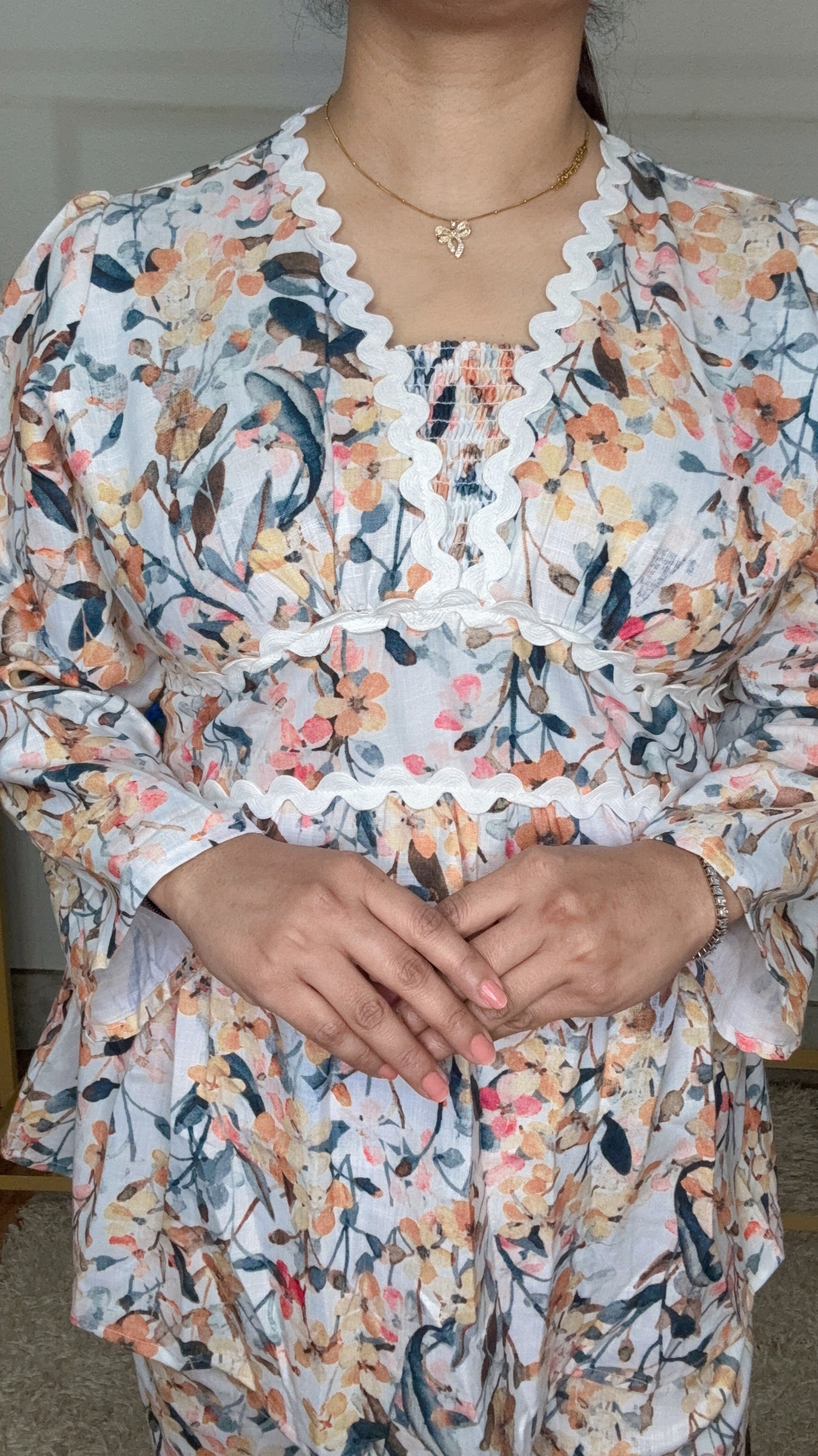 Peplum Floral Printed Cotton Cord Set