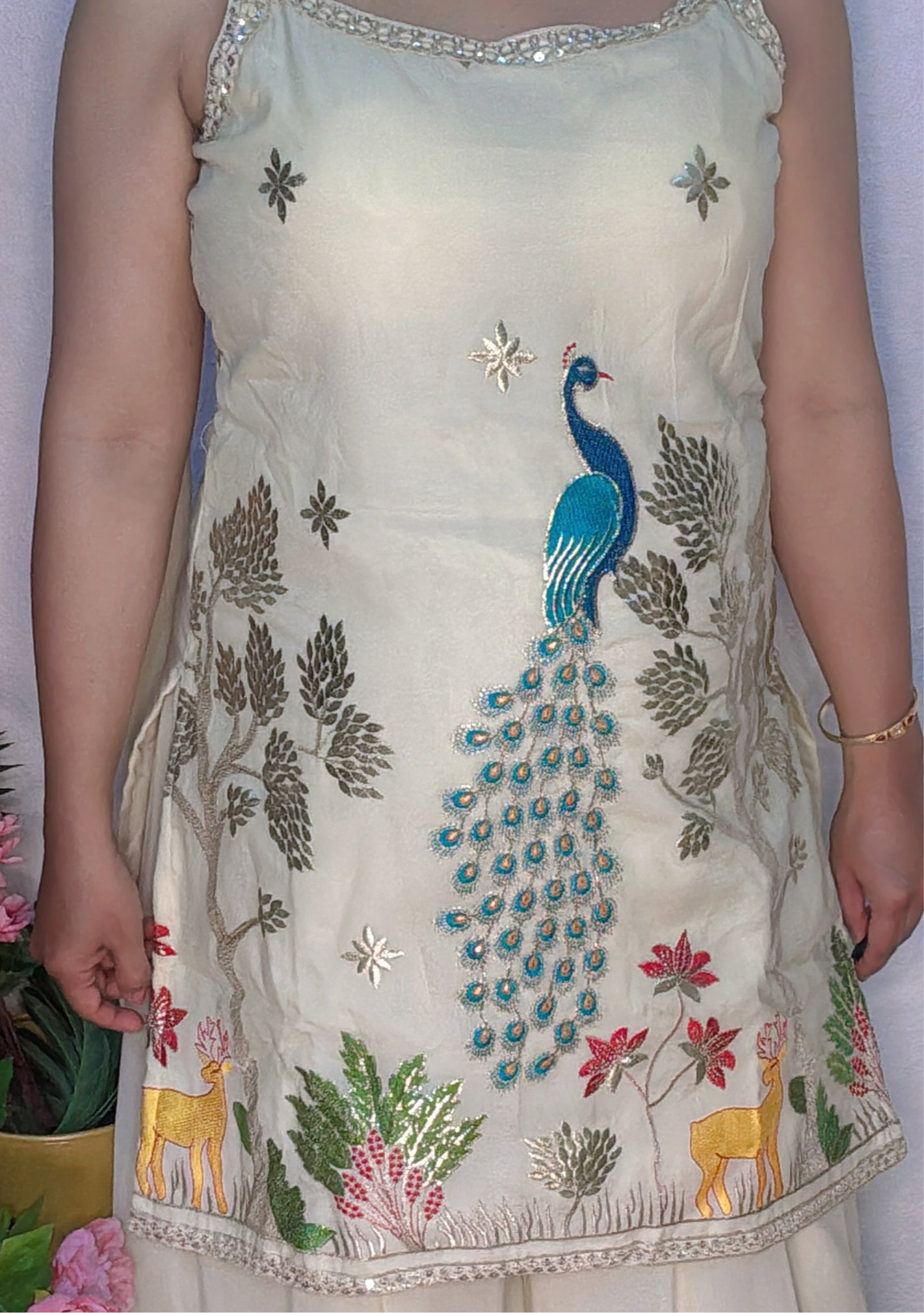 Embroidered Peacock Palazzo Suit
