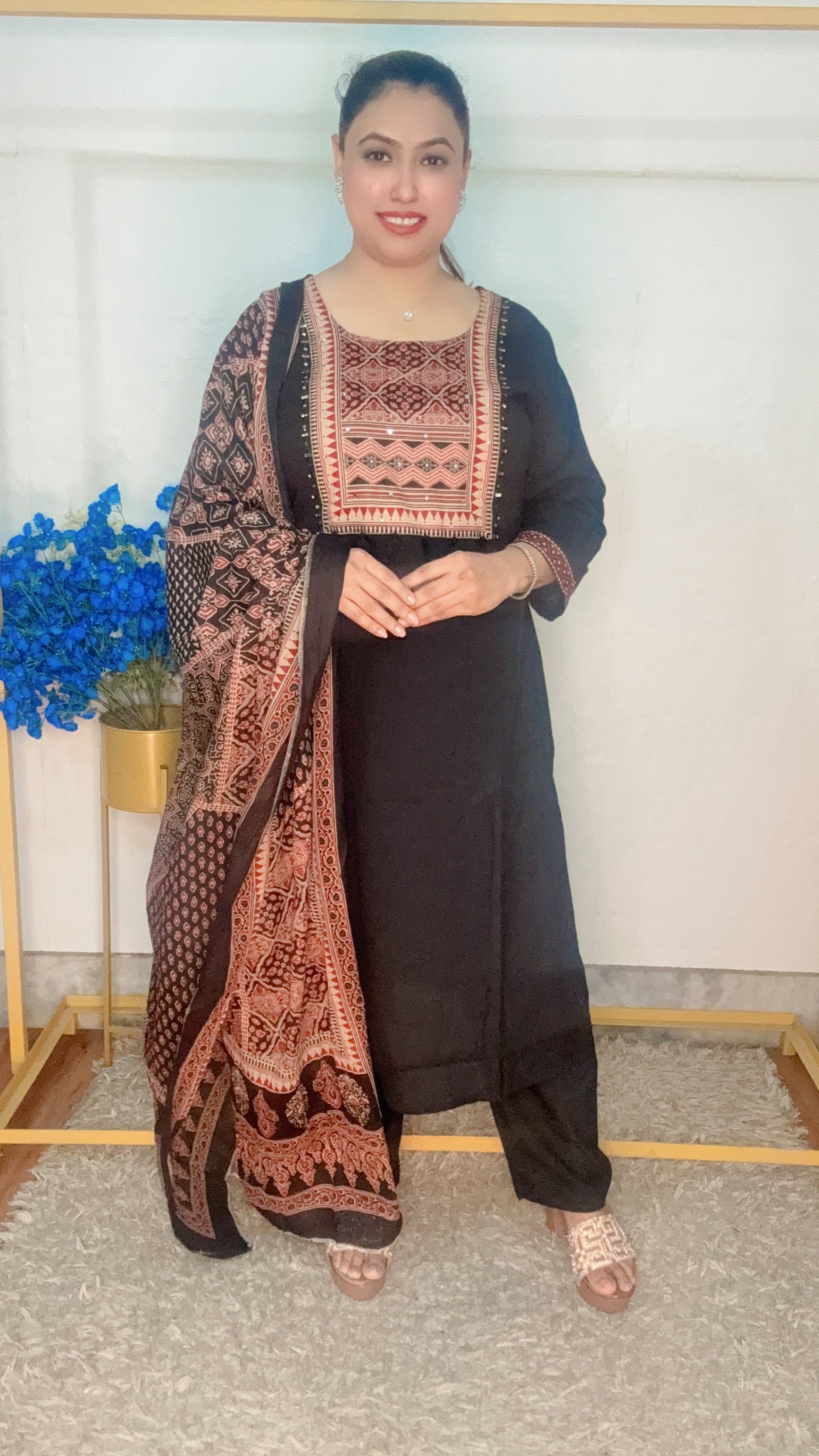Beautiful black ajrak printed pure cotton suit set