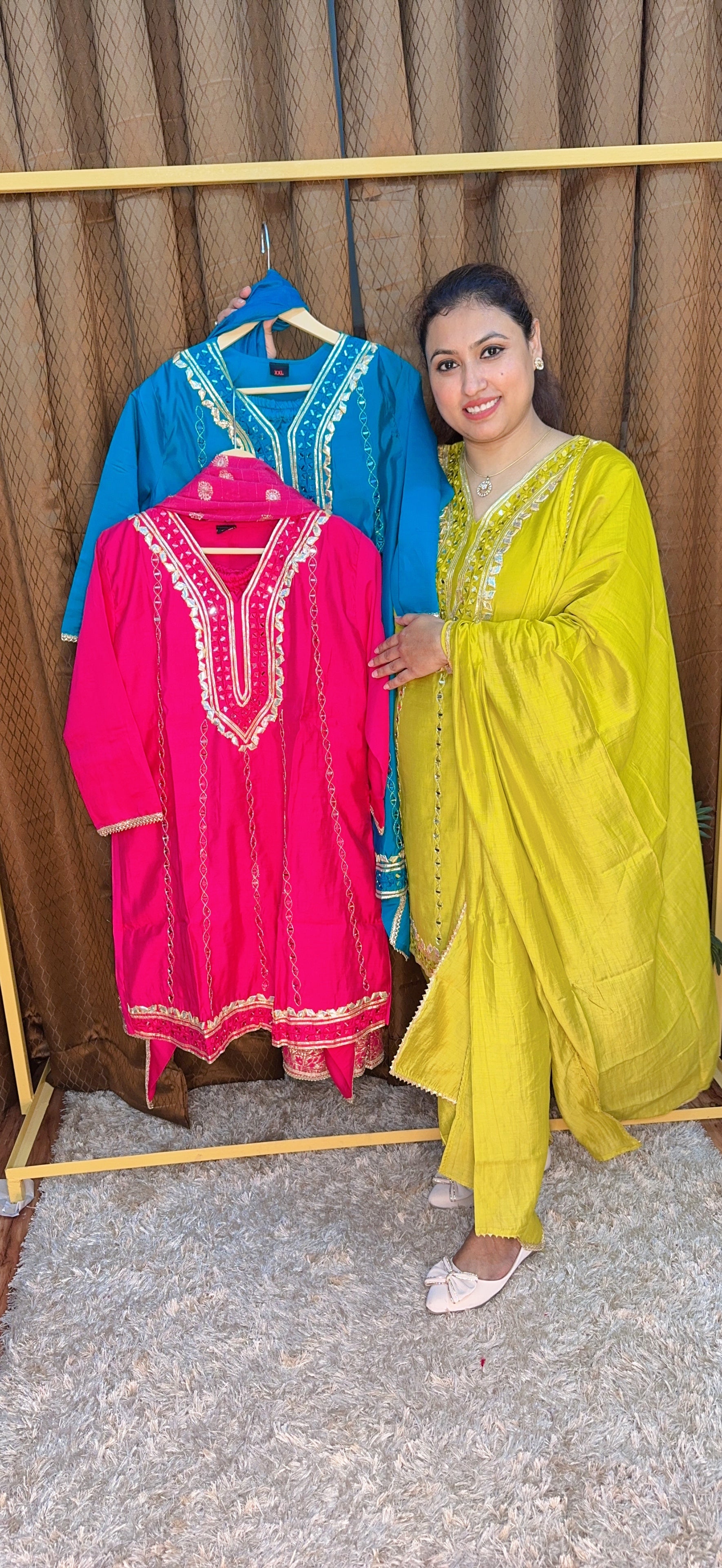 Real Mirror And Zari Work Peplum Style Suit Set With Dhoti