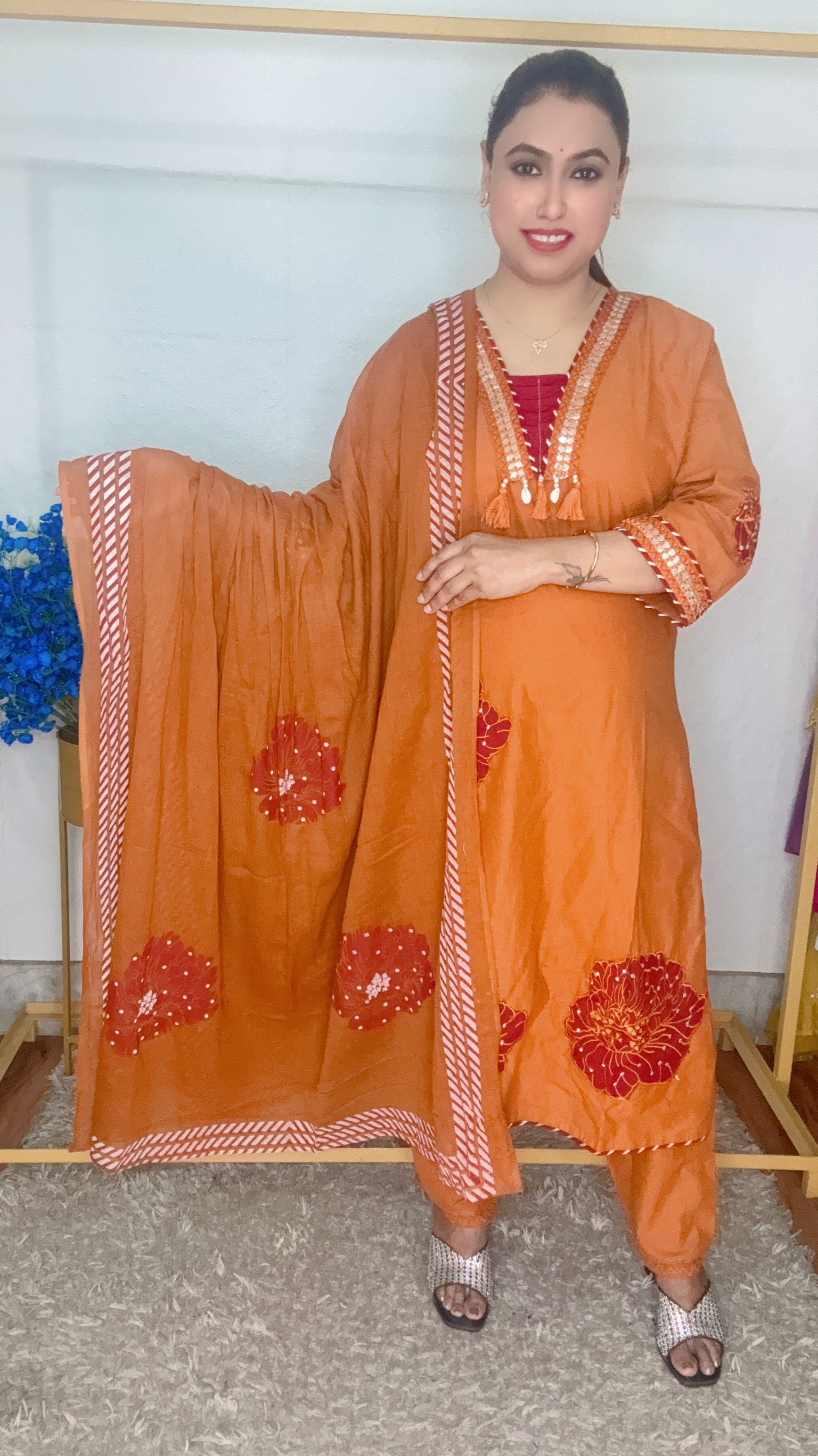 Front Big Flower Pure Cotton Suit Set