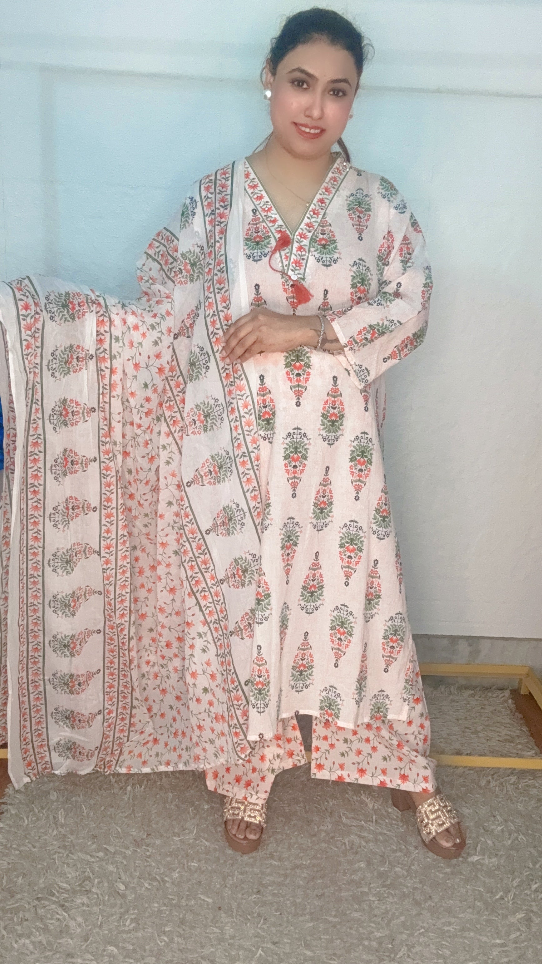 Jhumka style digital printed big size pure cotton suit set
