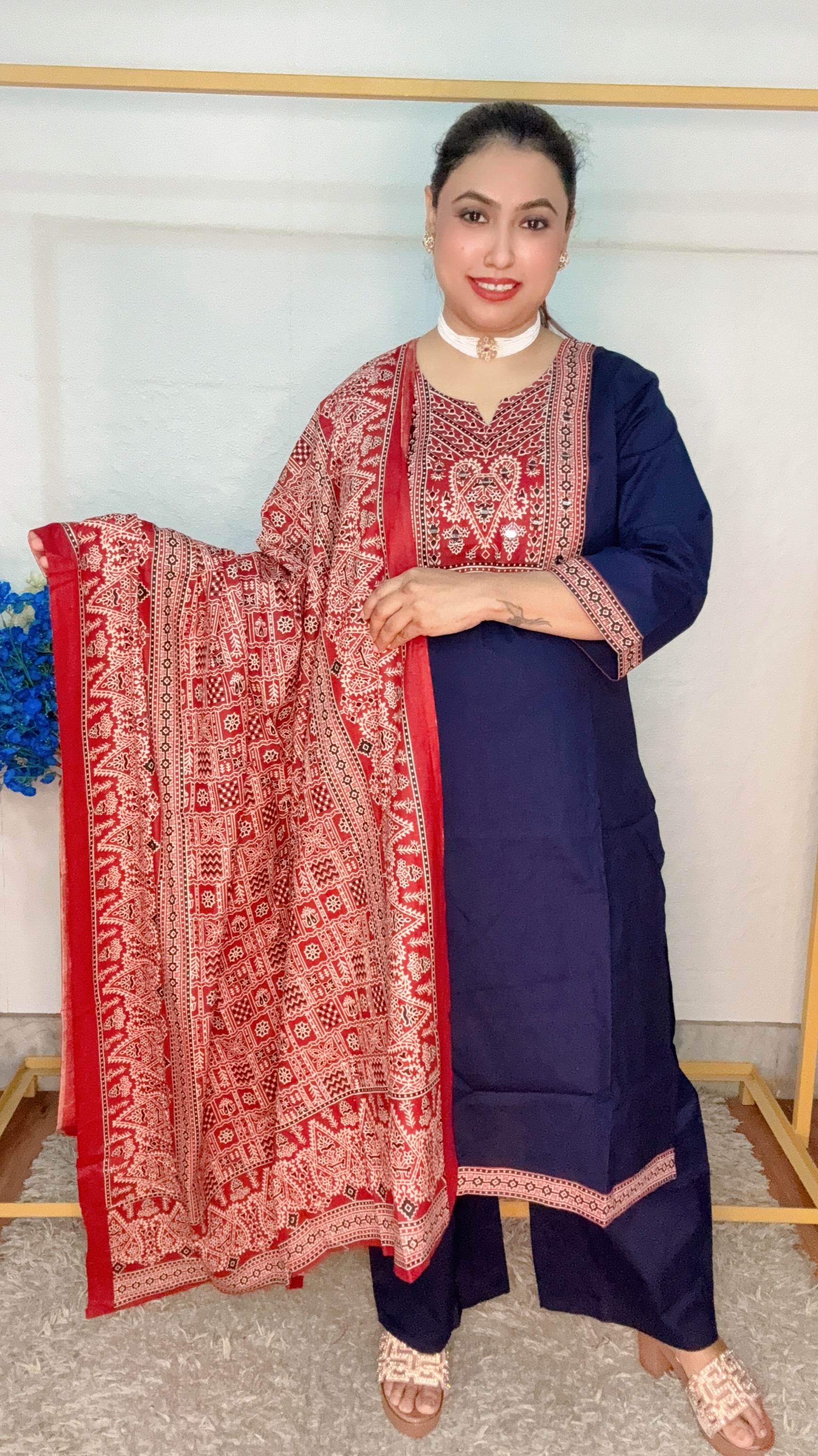 Ajrak print pure dabbu cotton suit set