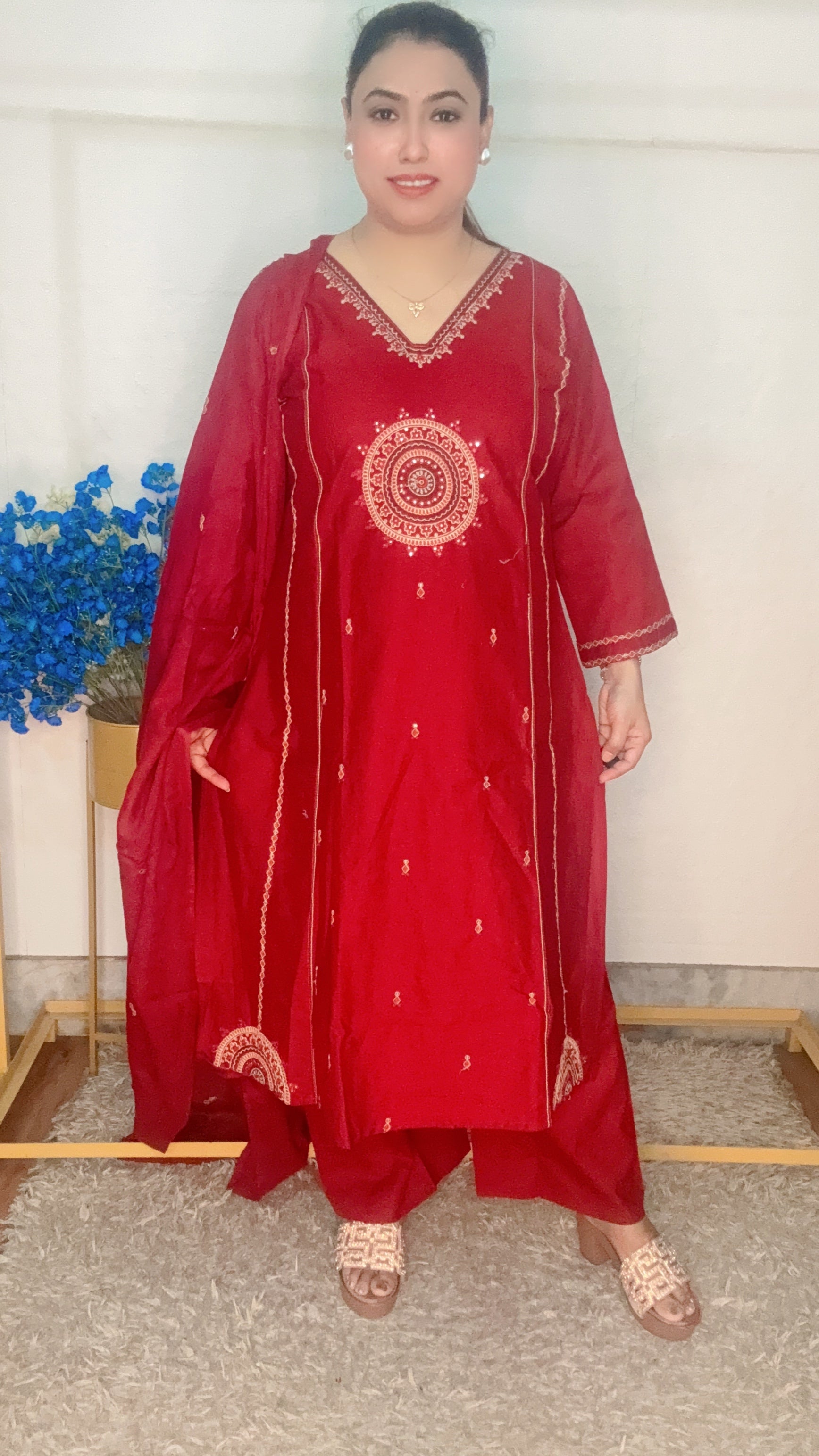 Rangoli design pure dabbu cotton suit set