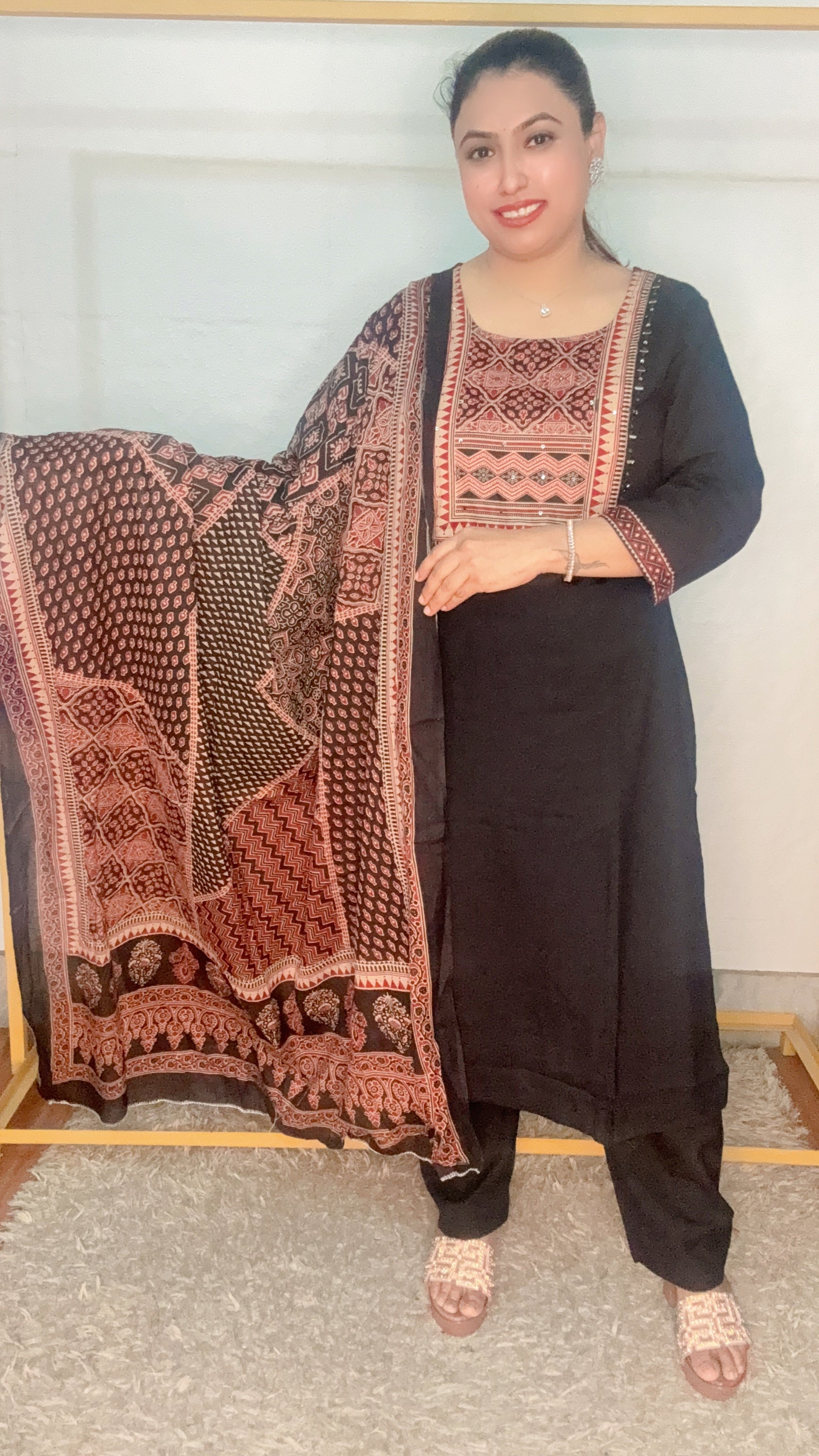 Beautiful black ajrak printed pure cotton suit set