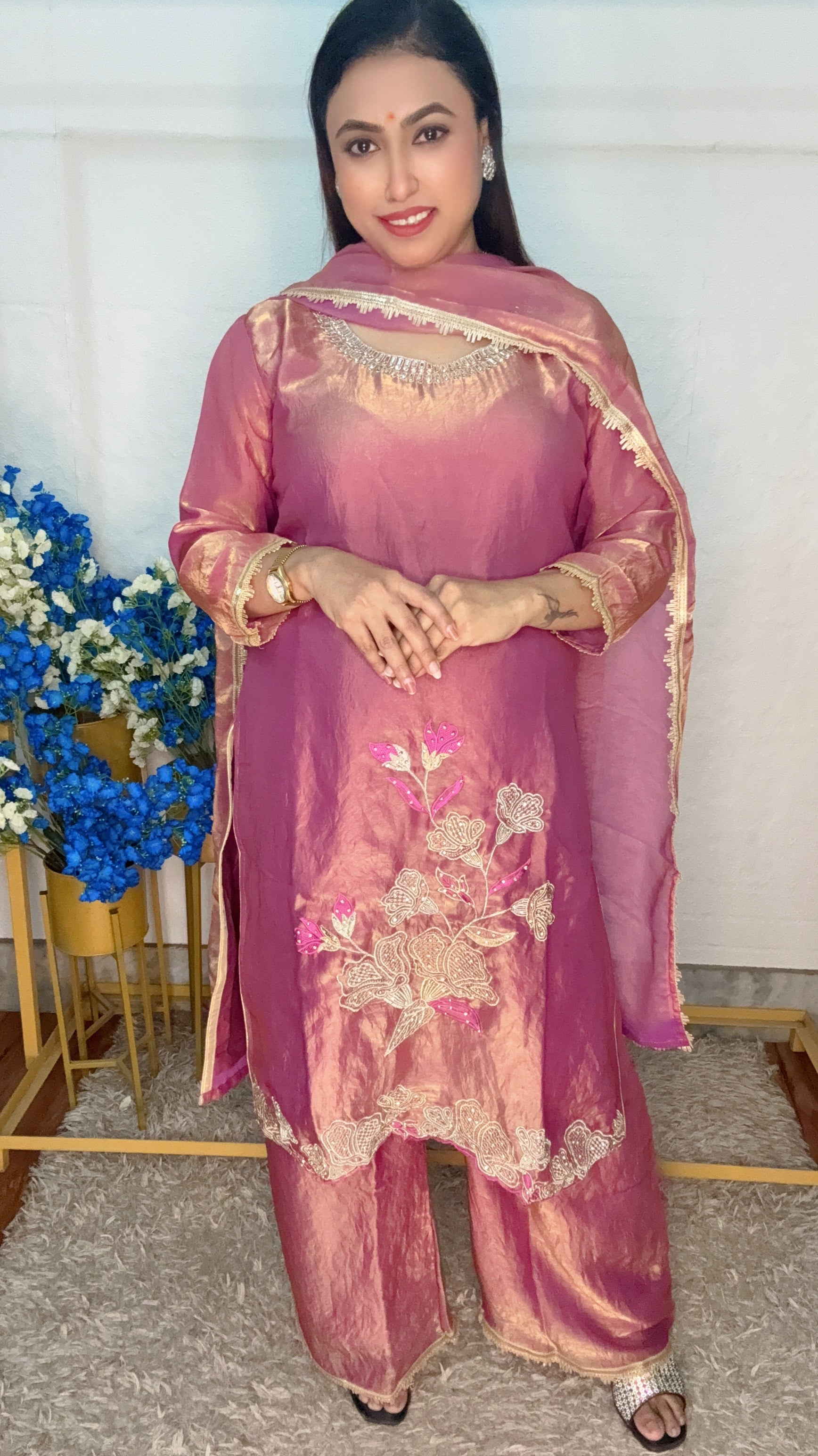 Shimmer Floral Embroidery Suit