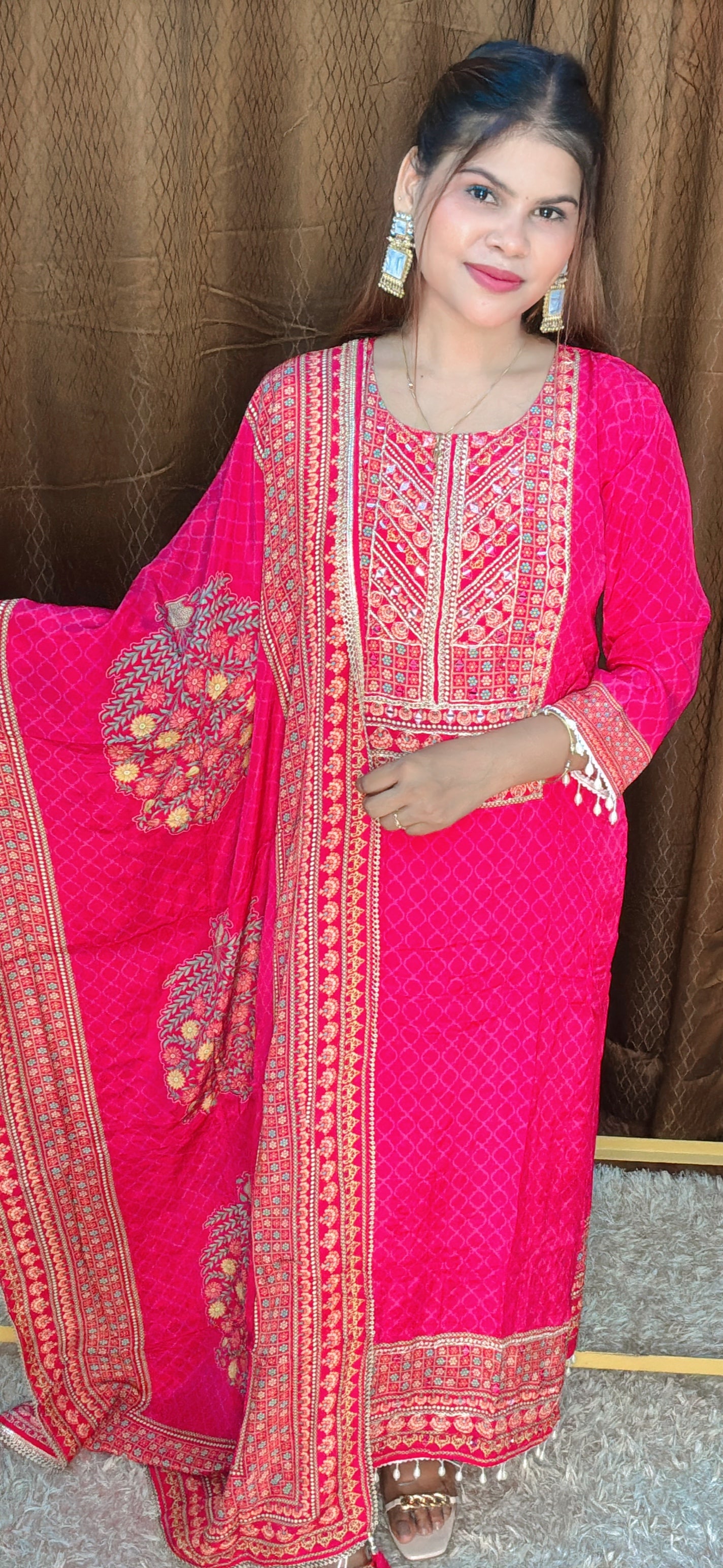 Rani Pink Mirror Embroidered Straight Suit Set