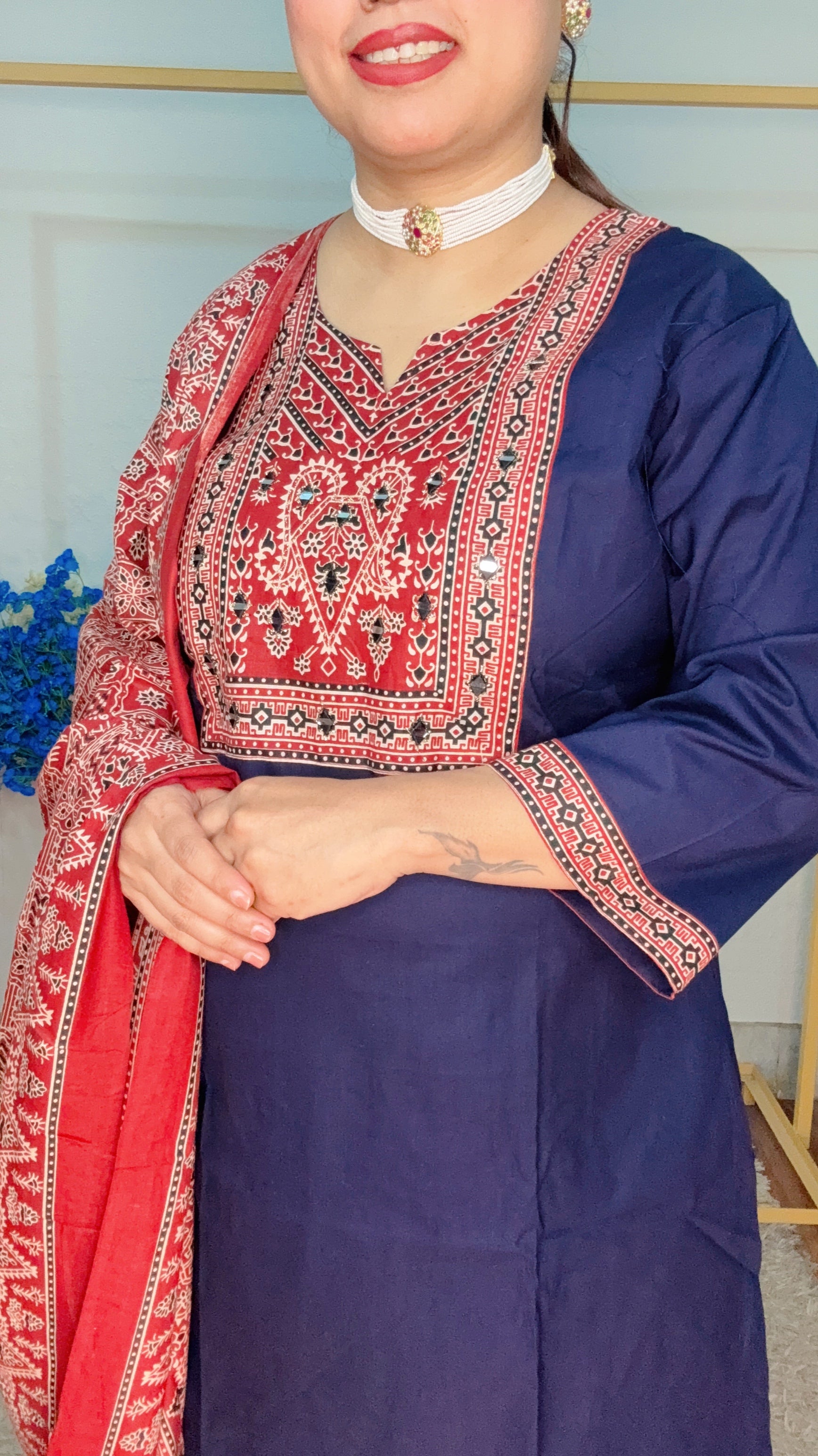 Ajrak print pure dabbu cotton suit set