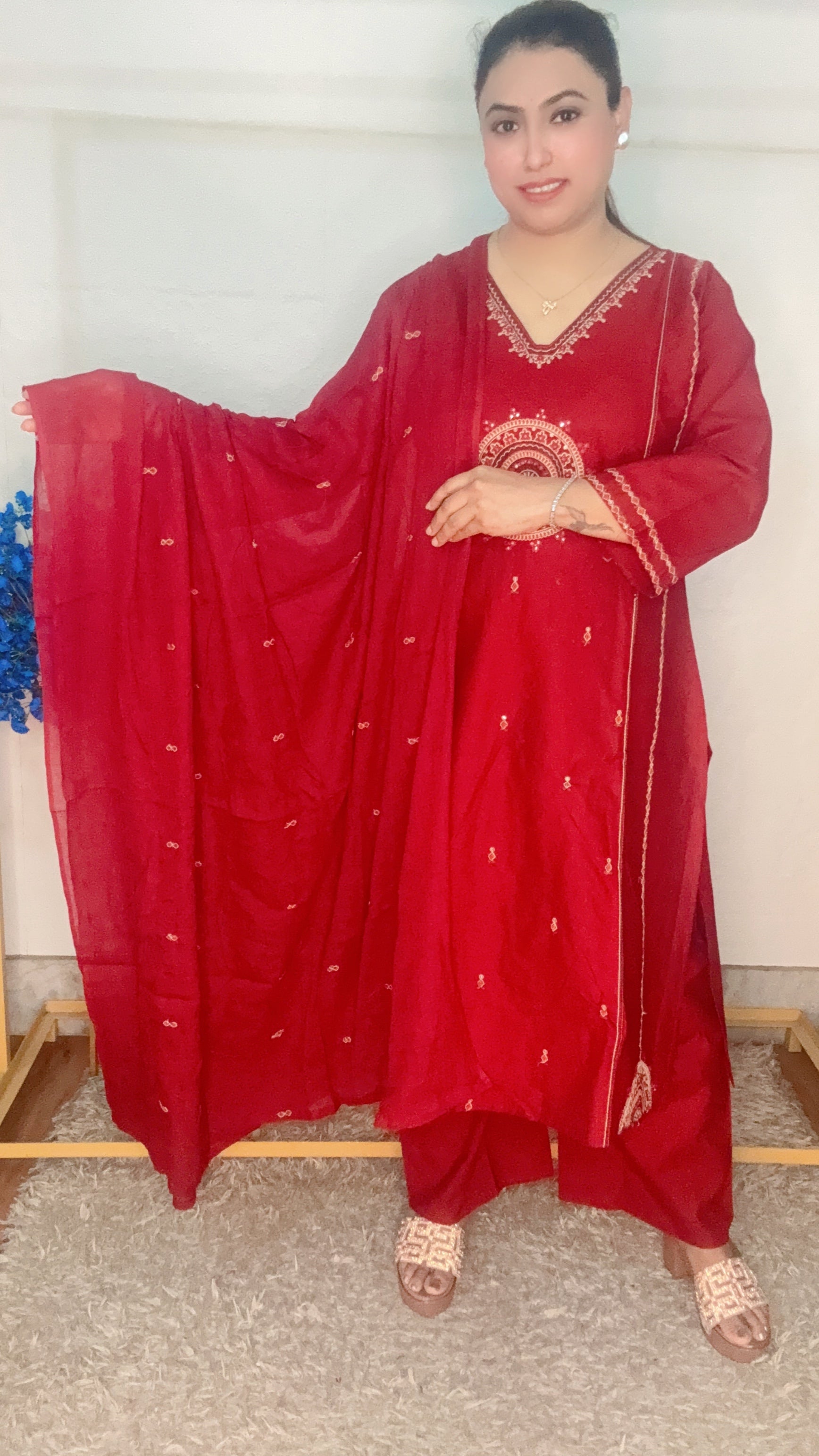 Rangoli design pure dabbu cotton suit set