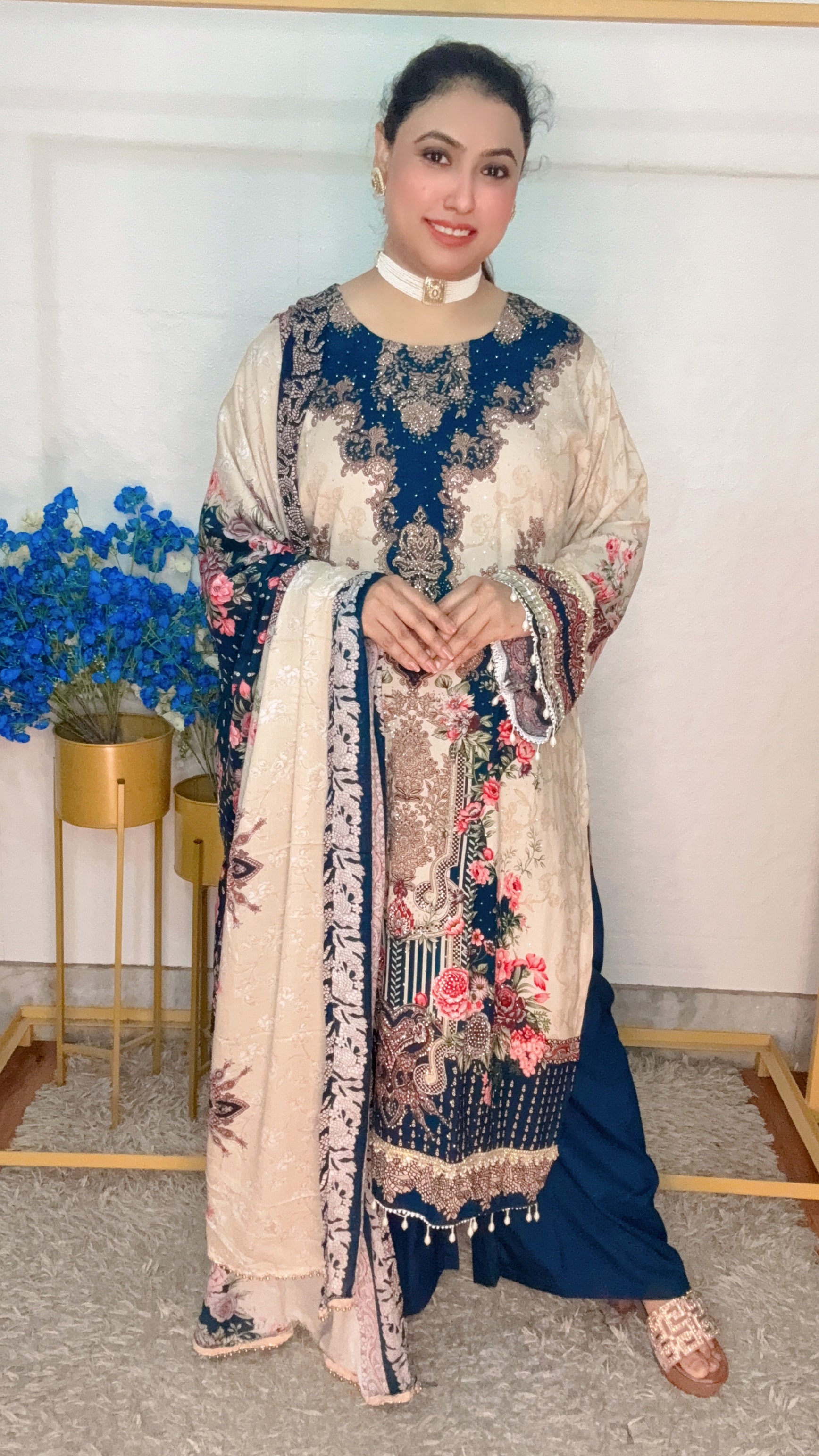Real mirror work designer Pakistani suit set