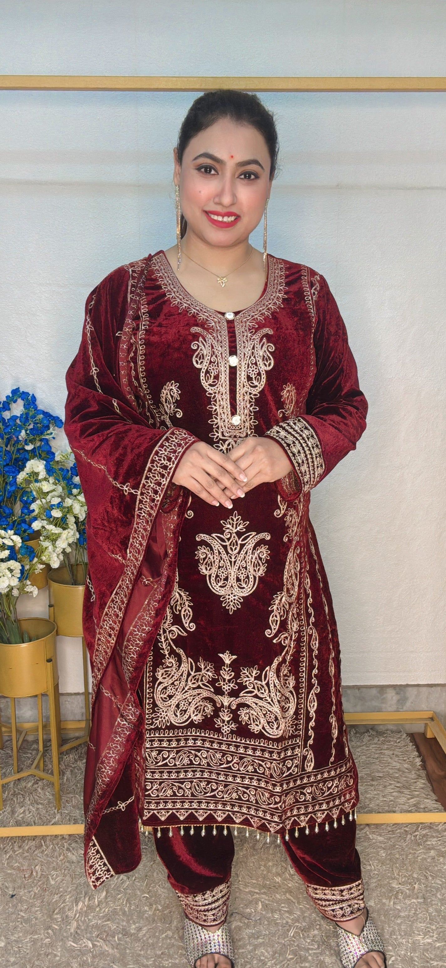 Heavy Embroidery Party Wear 3pcs Kurti Set