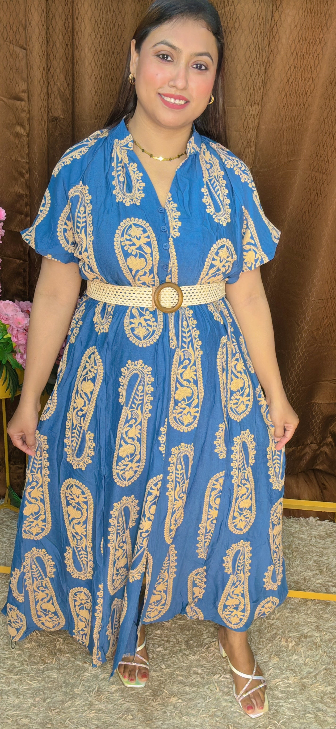 Rubber print long dress