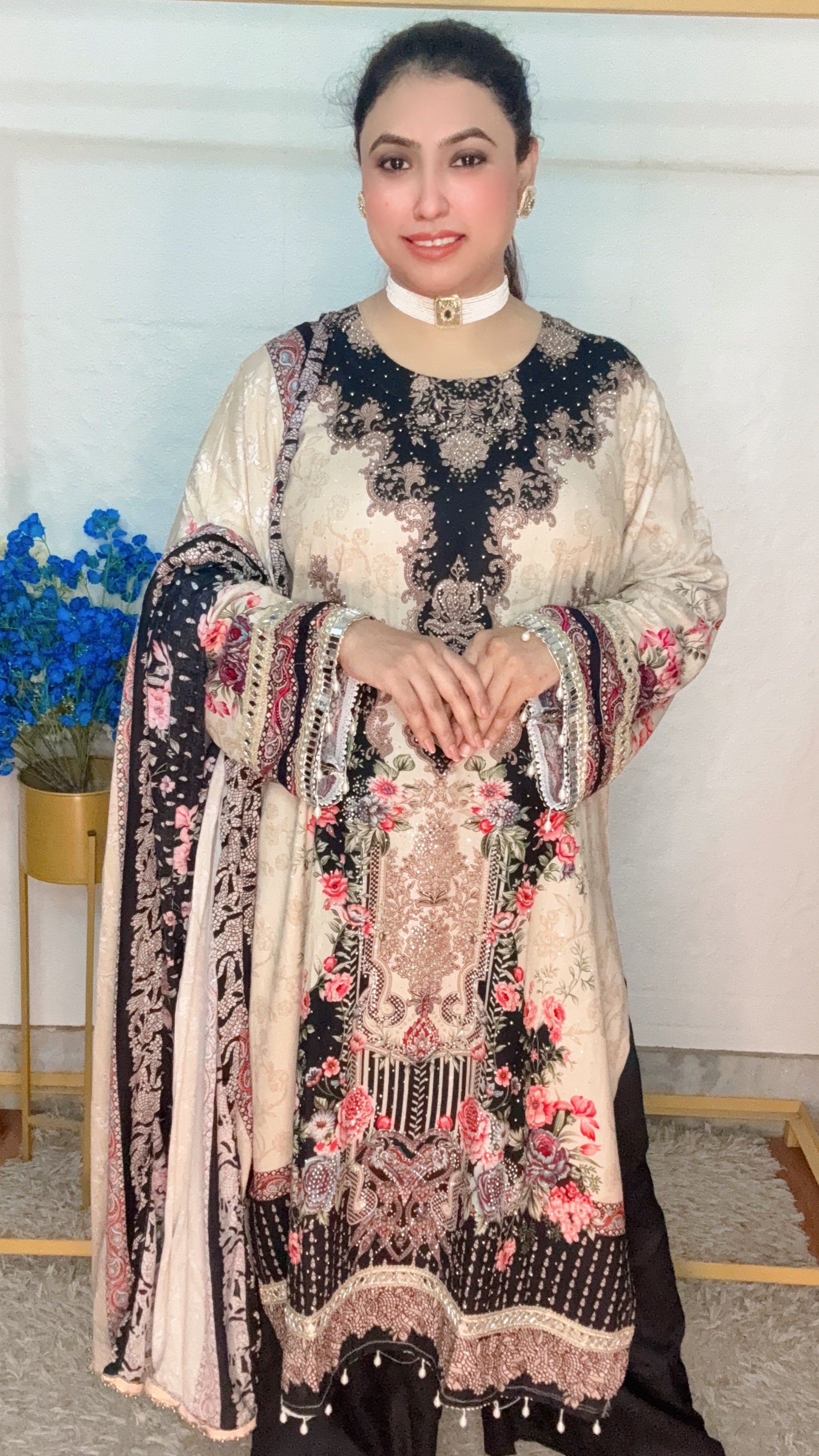 Real mirror work designer Pakistani suit set