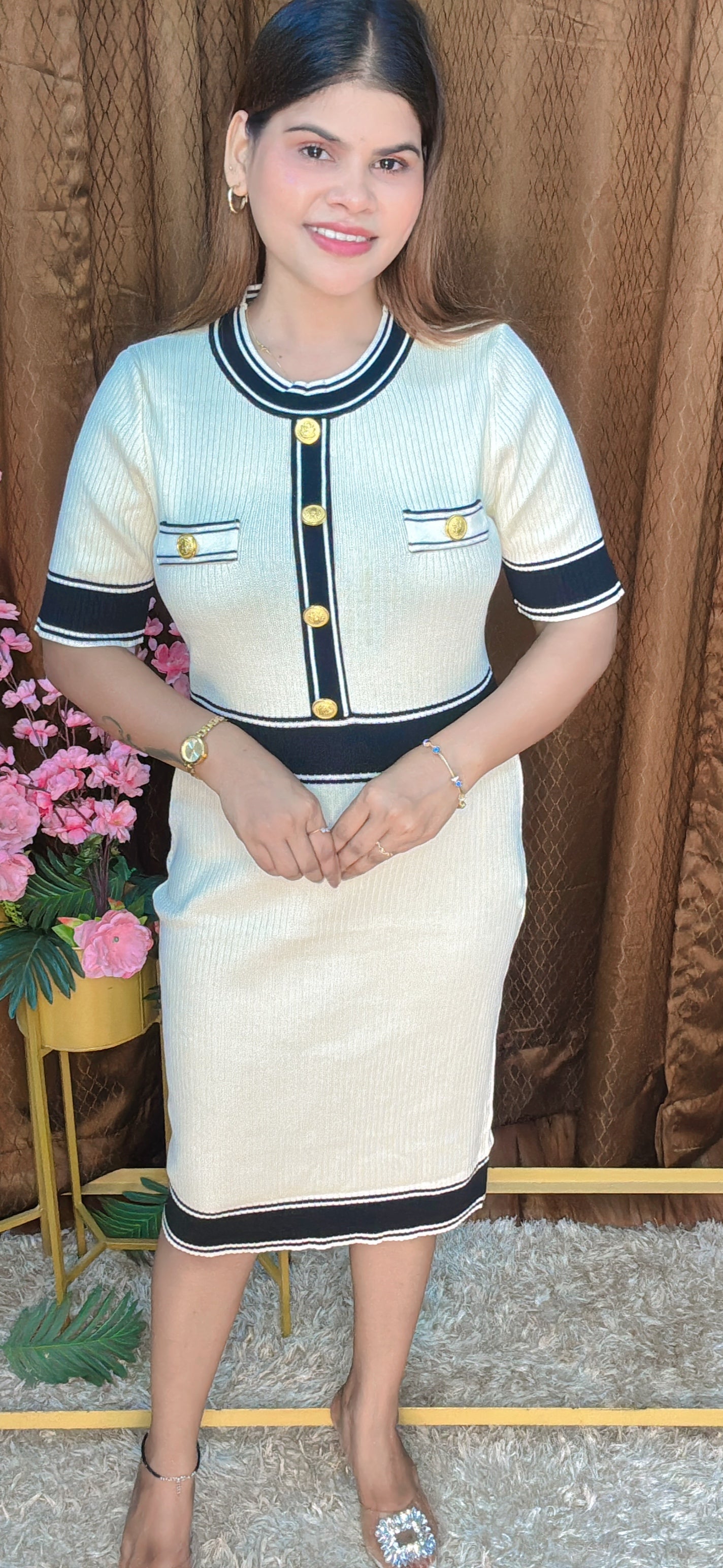 Elegant Cream Knit Dress