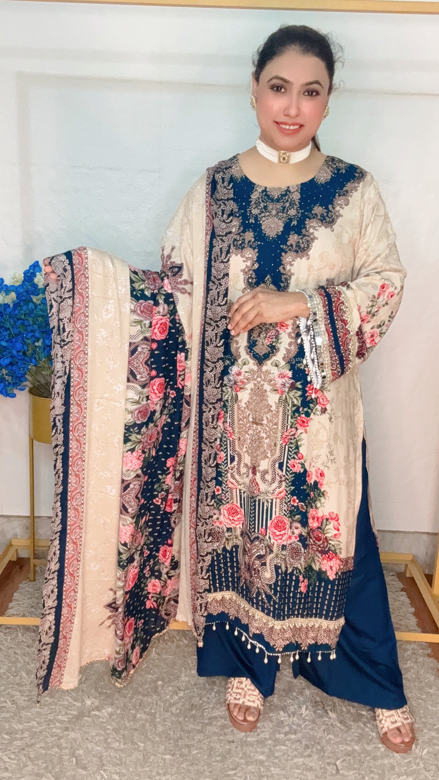 Real mirror work designer Pakistani suit set