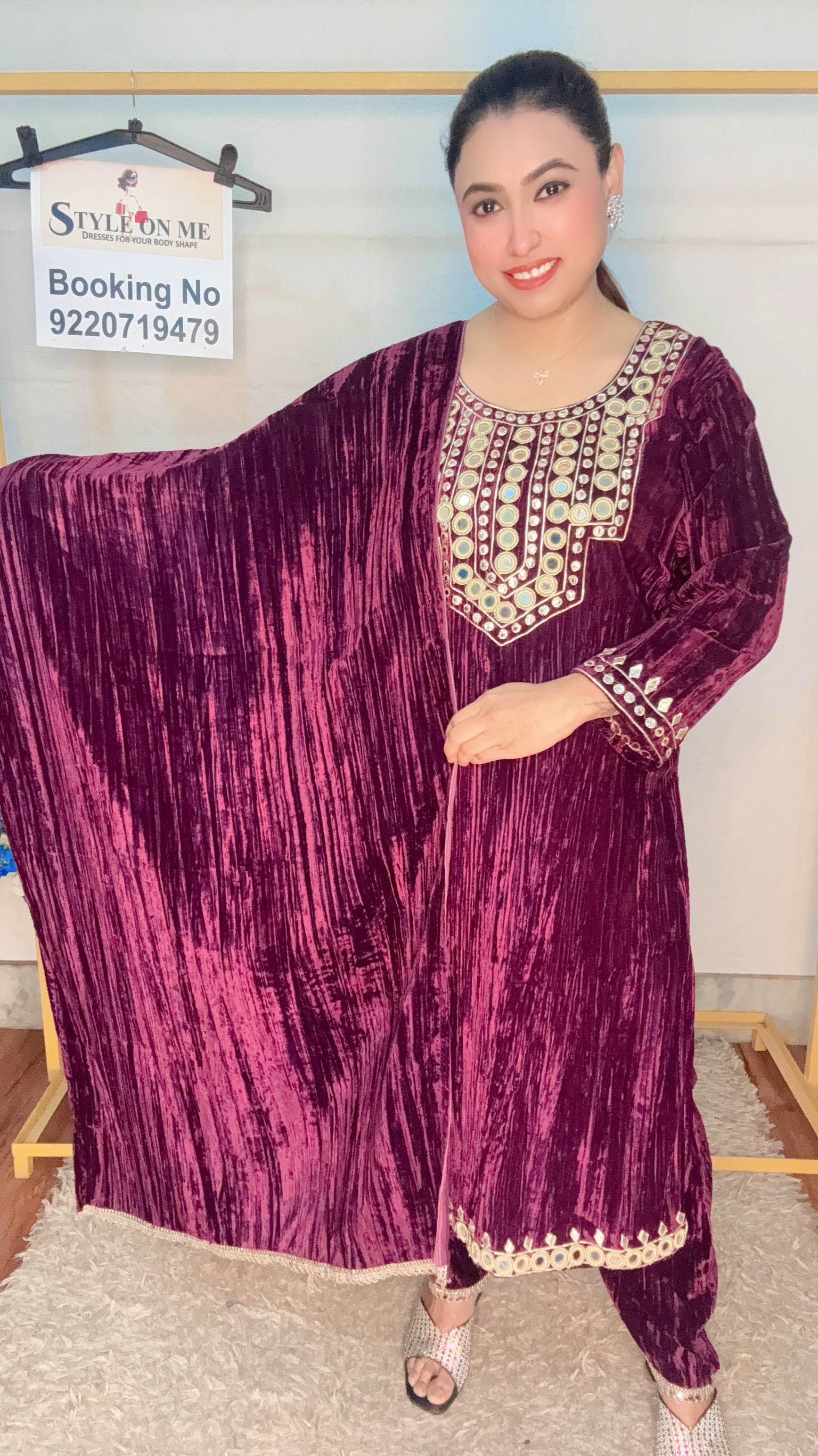 Crush Velvet Mirror neck Kurti set