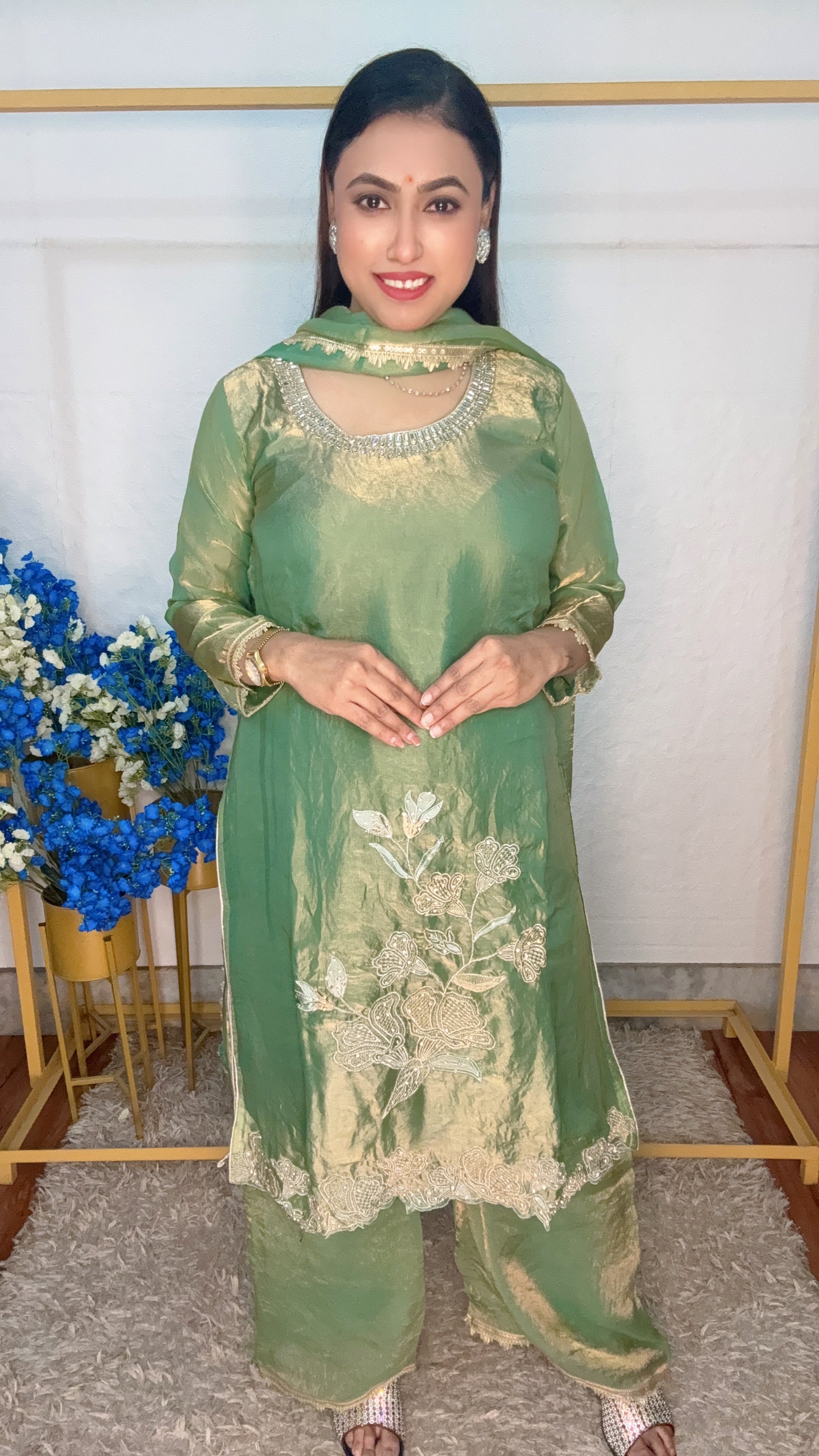 Shimmer Floral Embroidery Suit