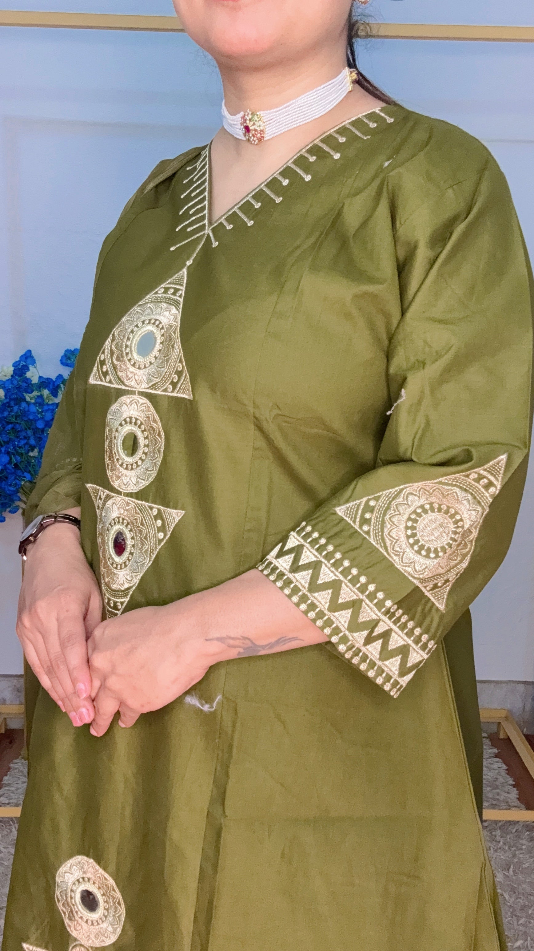 Gota patti designed pure cotton a line suit set