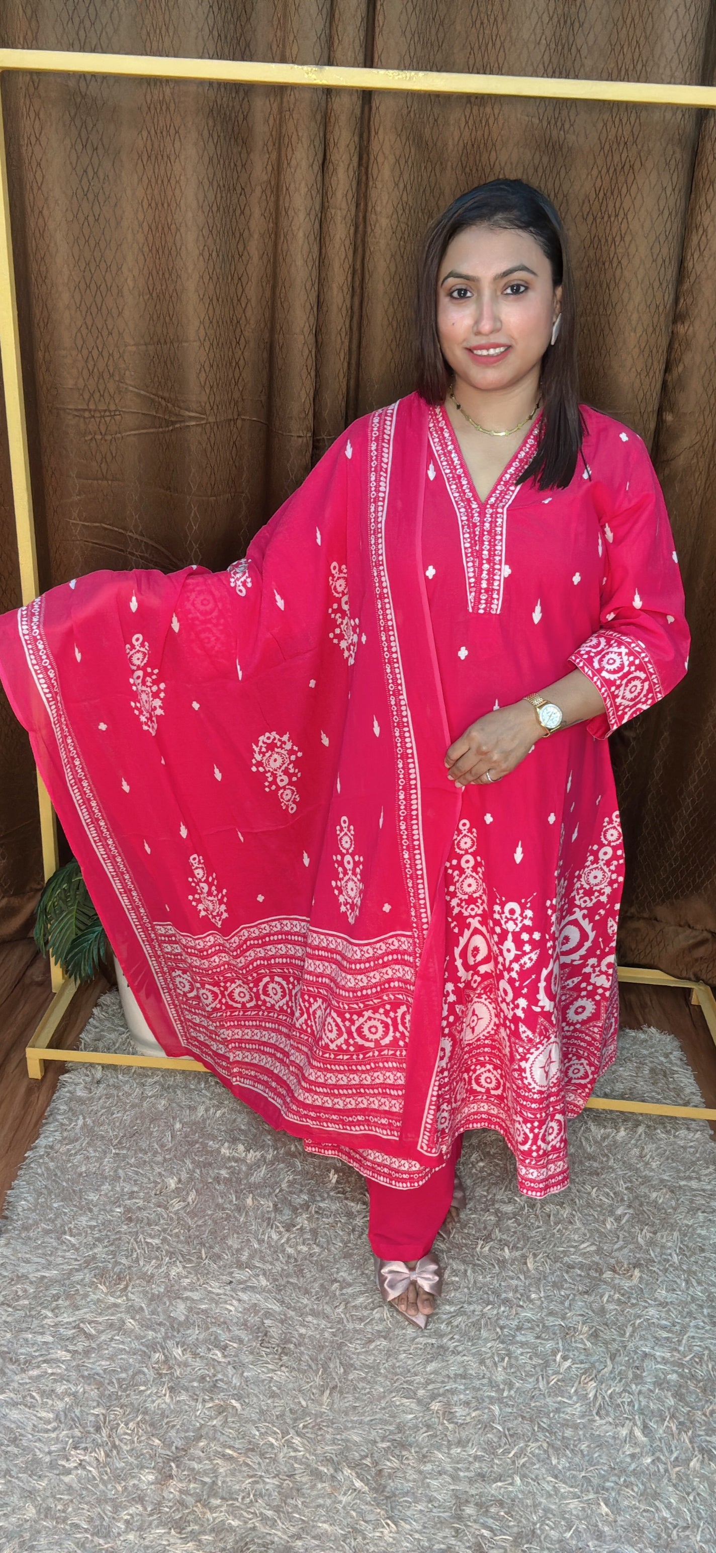 Ethnic Bloom V Neck Pure Cotton Suit Set With Digital Print