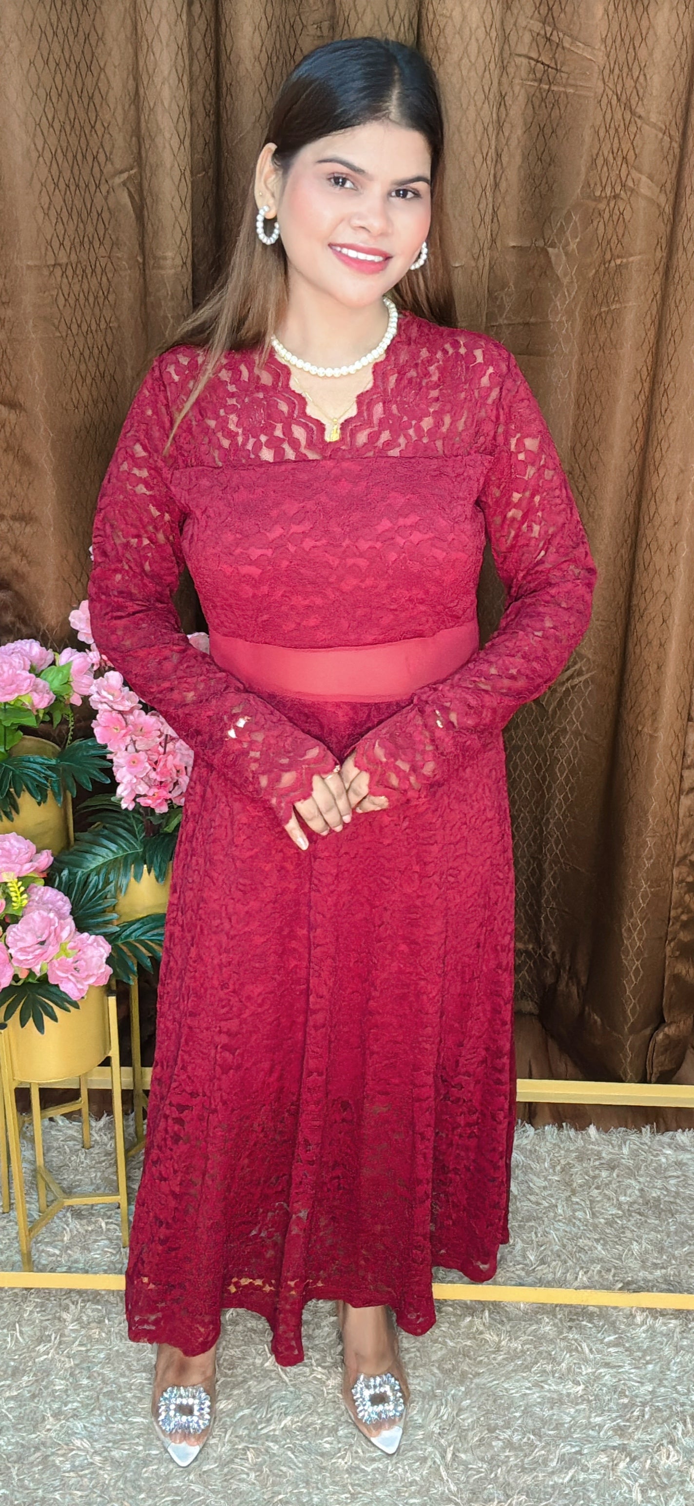 Lace Bloom full length Dress