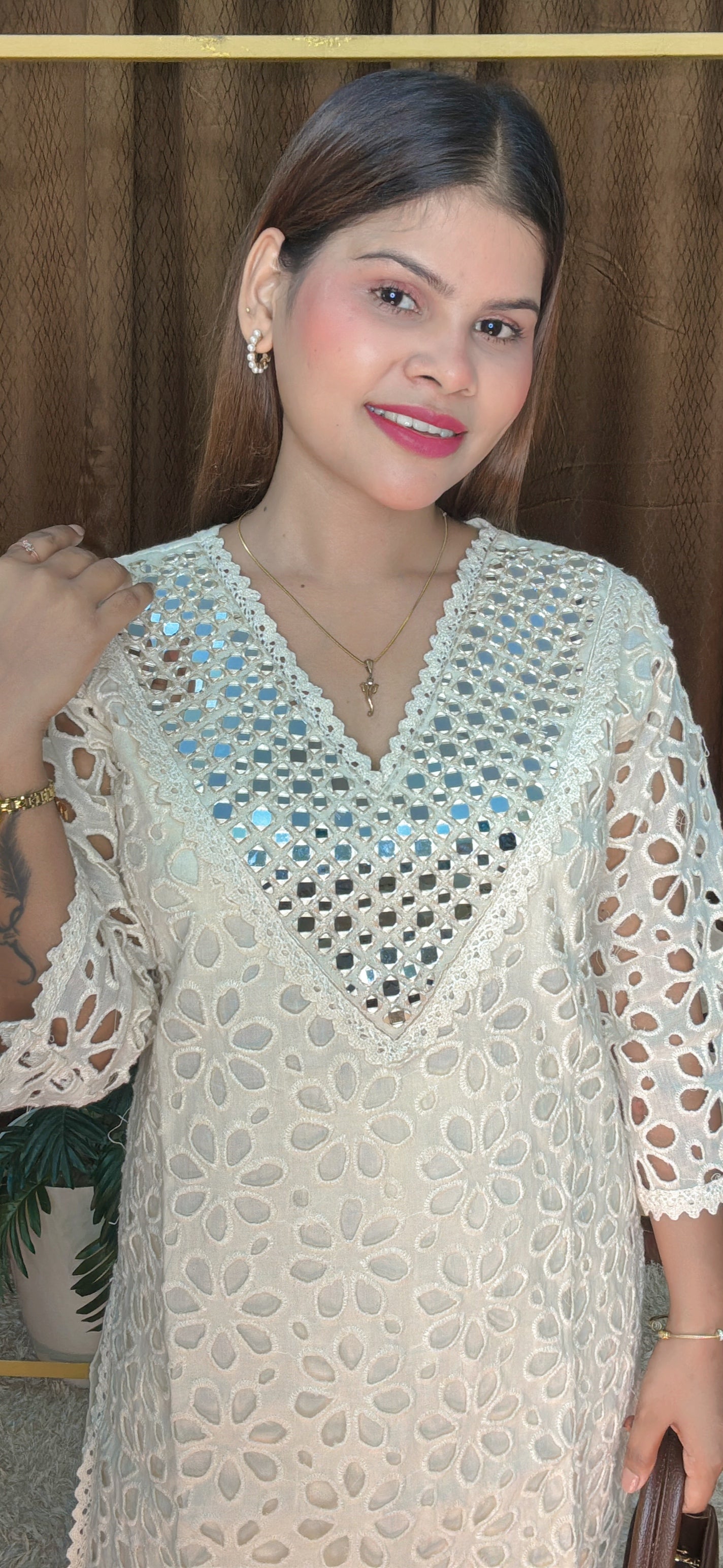 Ivory Shine Real Mirror Kurta Cord Set With Hakuba Designed Sleeves
