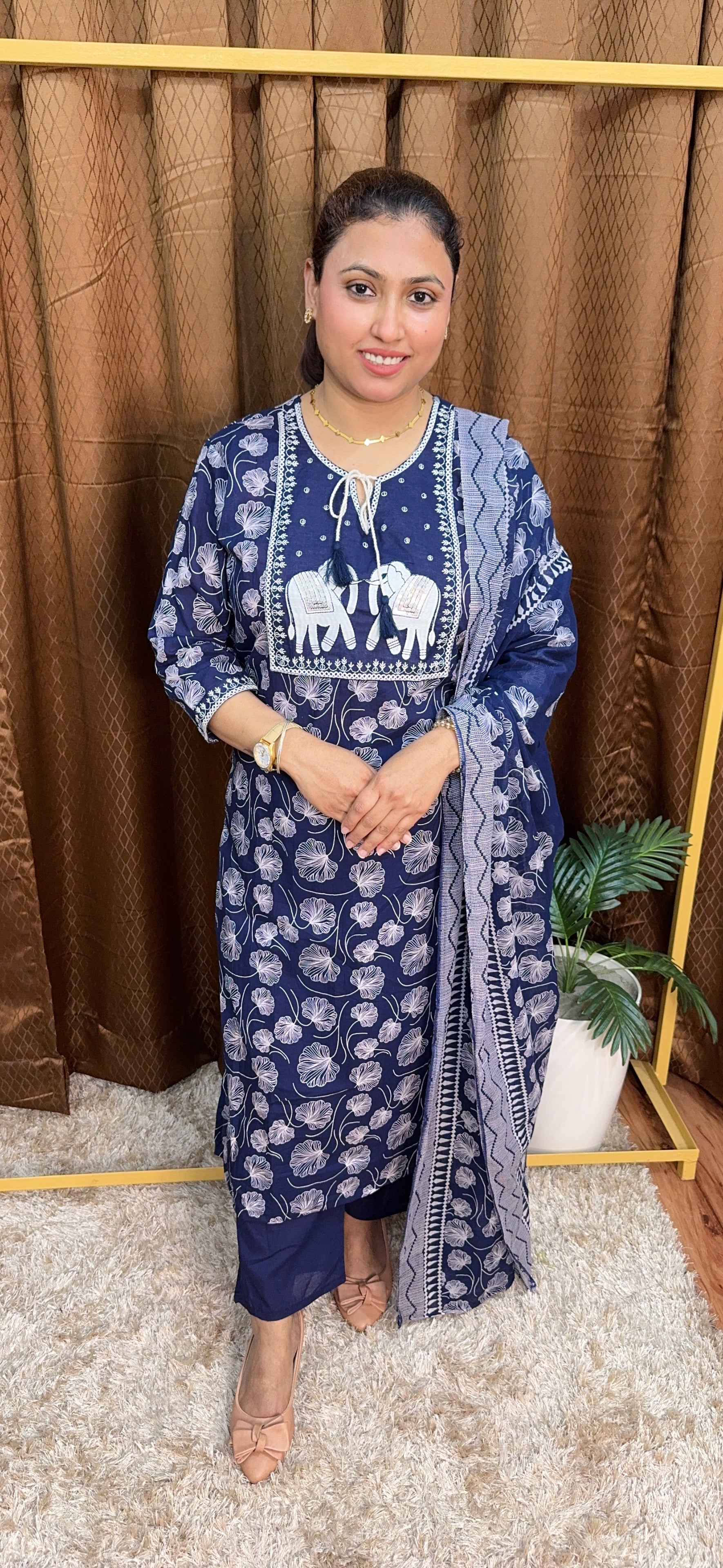 Haathi Pach Work Pure Cotton Digital Printed Suit Set With Dupatta