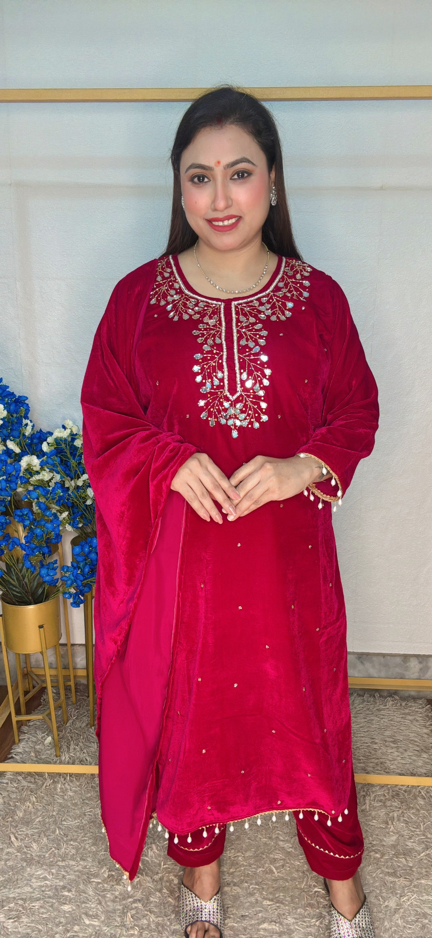 Mirror Work Velvet 3pcs Suit