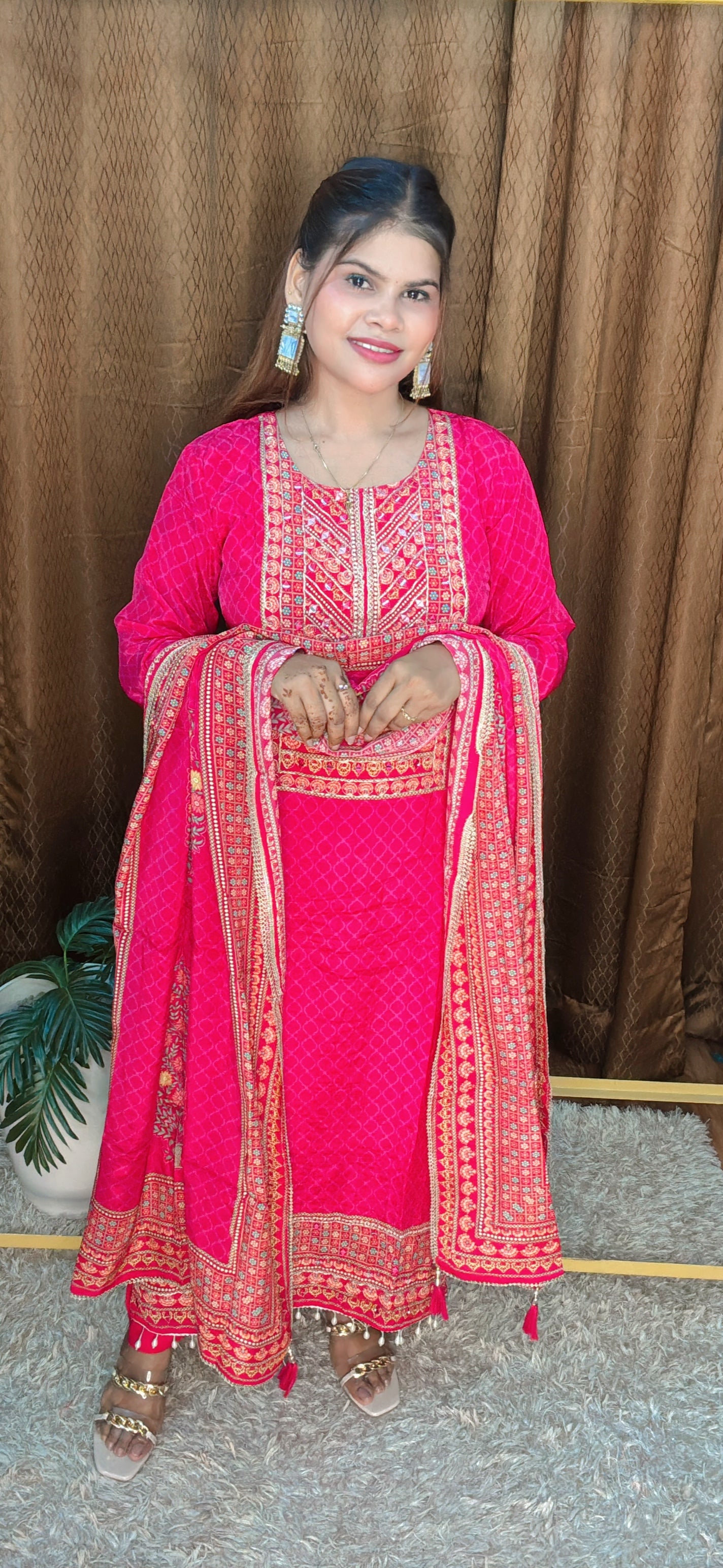 Rani Pink Mirror Embroidered Straight Suit Set