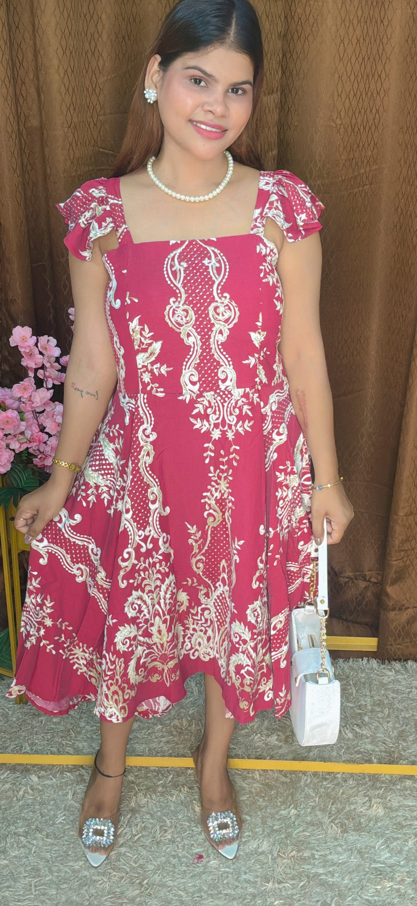 Emerald Grace Printed Flare Dress