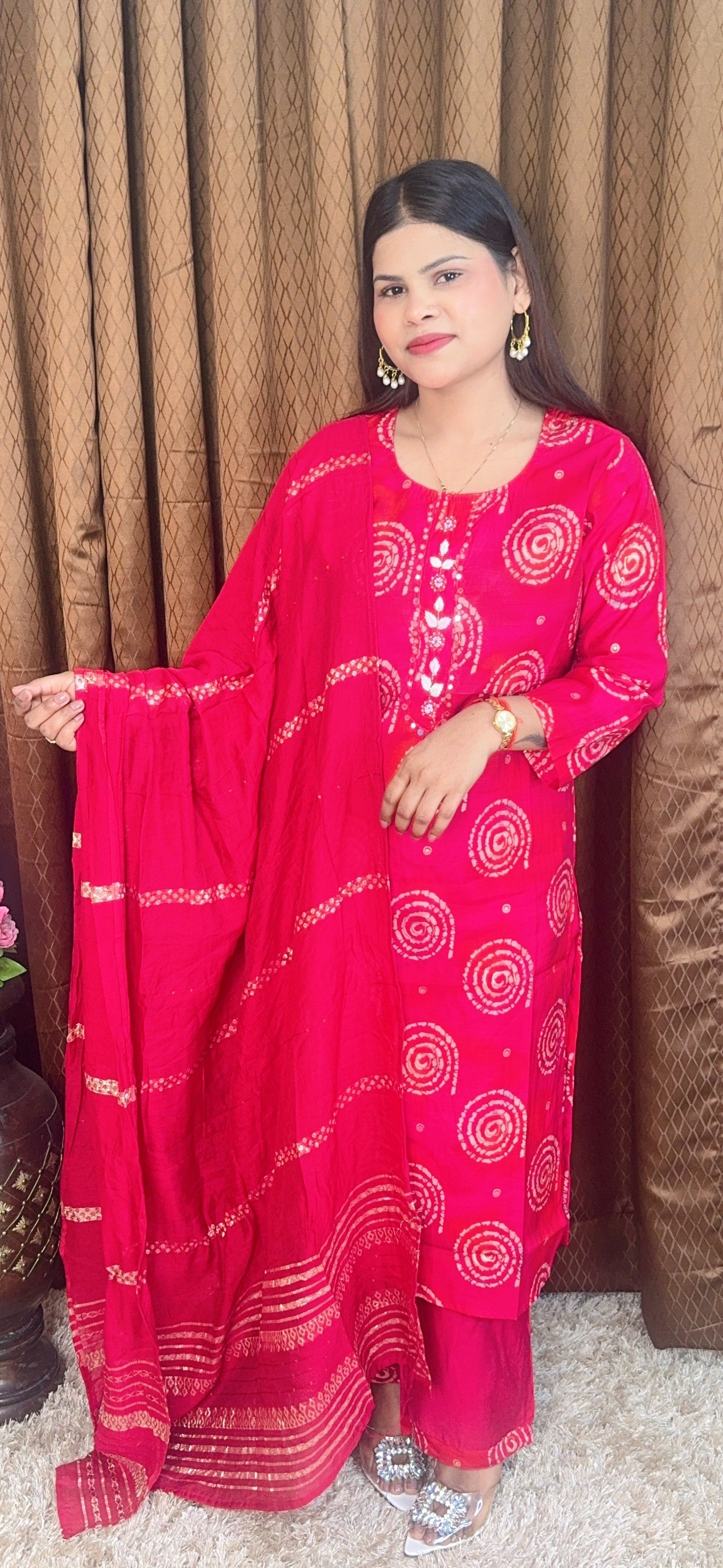 Digital Printed Silk Suit Set With Dupatta