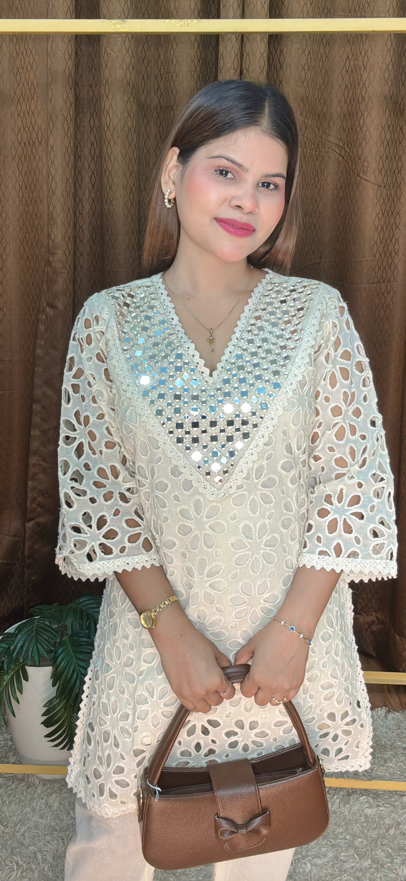 Ivory Shine Real Mirror Kurta Cord Set With Hakuba Designed Sleeves
