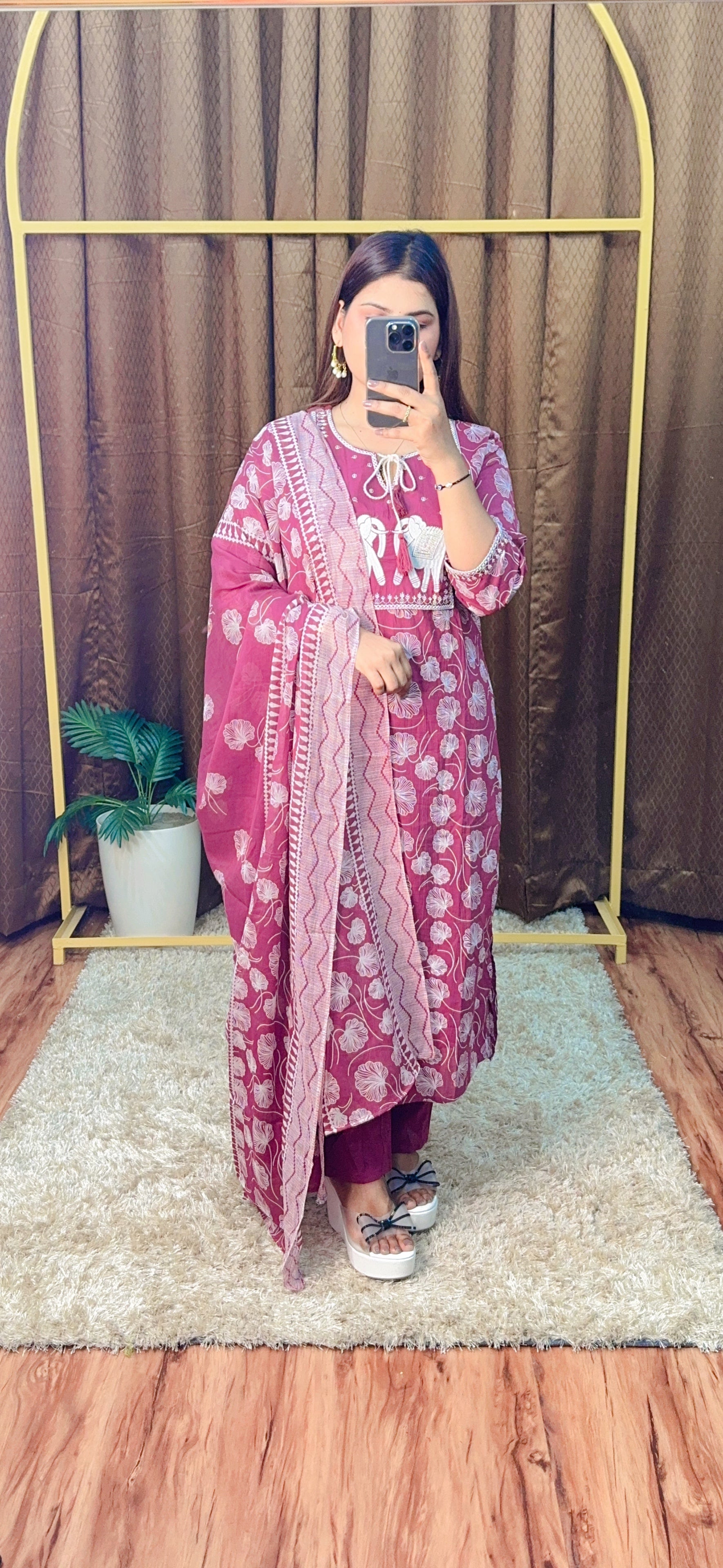 Haathi Pach Work Pure Cotton Digital Printed Suit Set With Dupatta