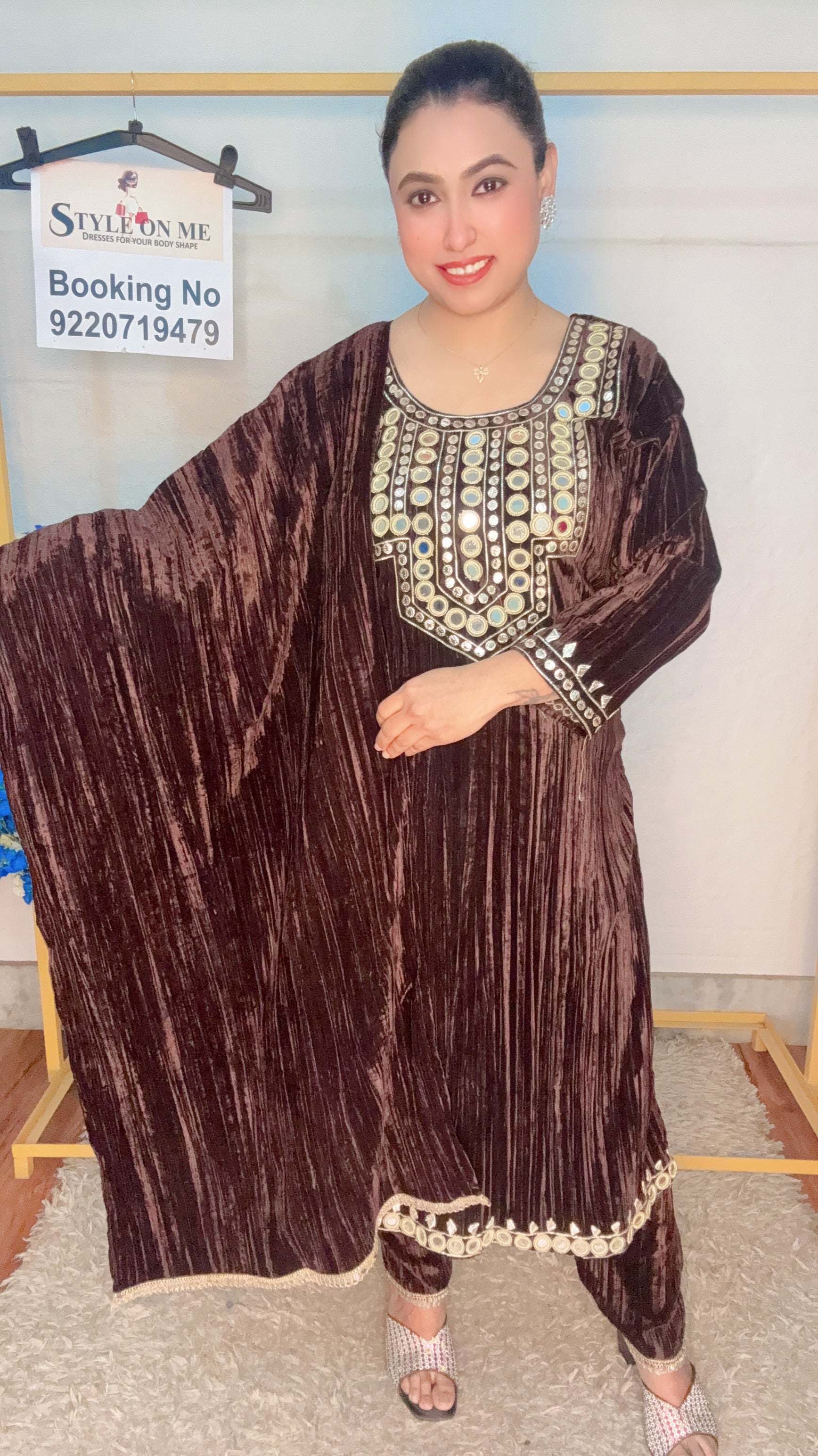 Crush Velvet Mirror neck Kurti set