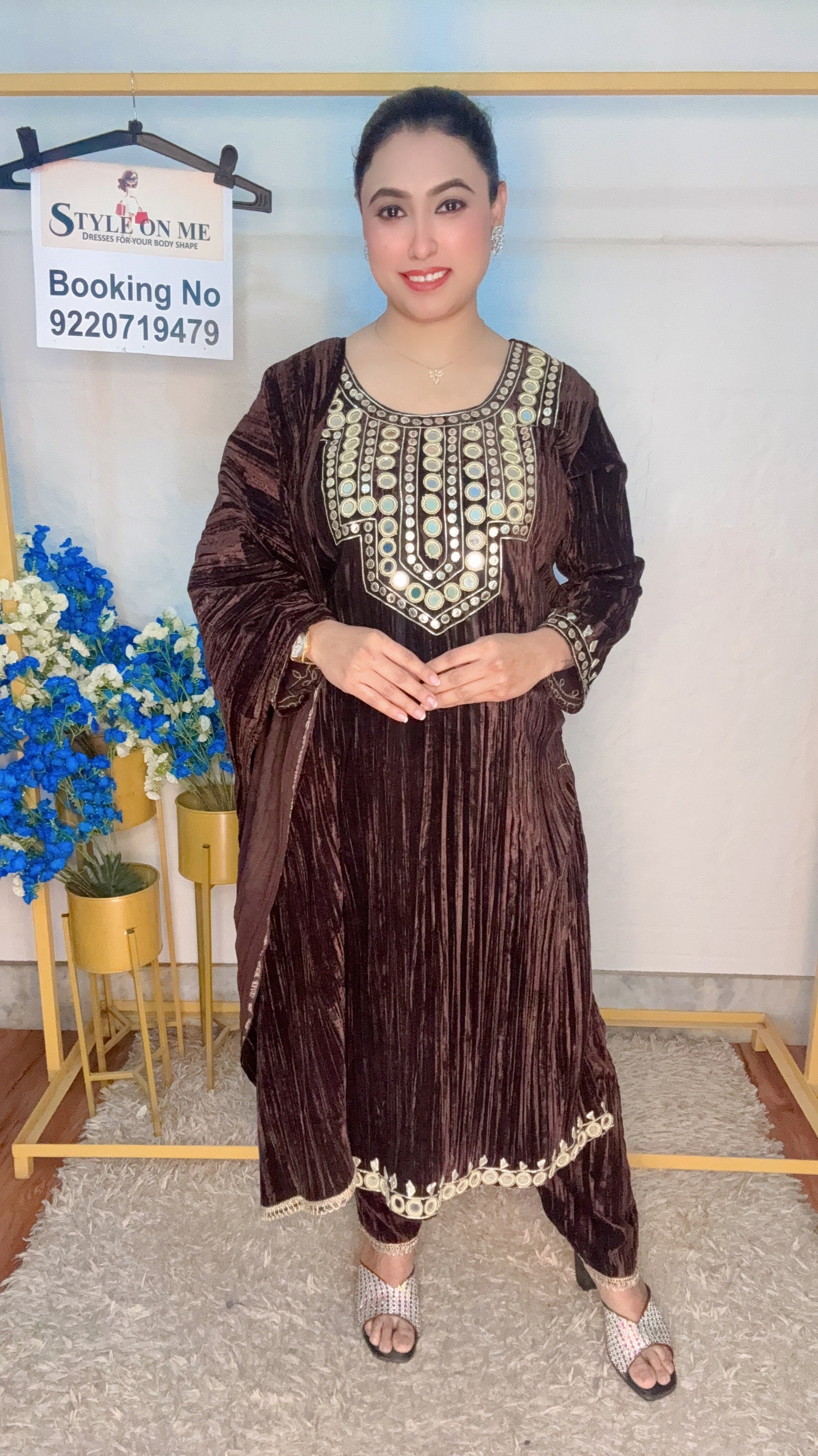 Crush Velvet Mirror neck Kurti set