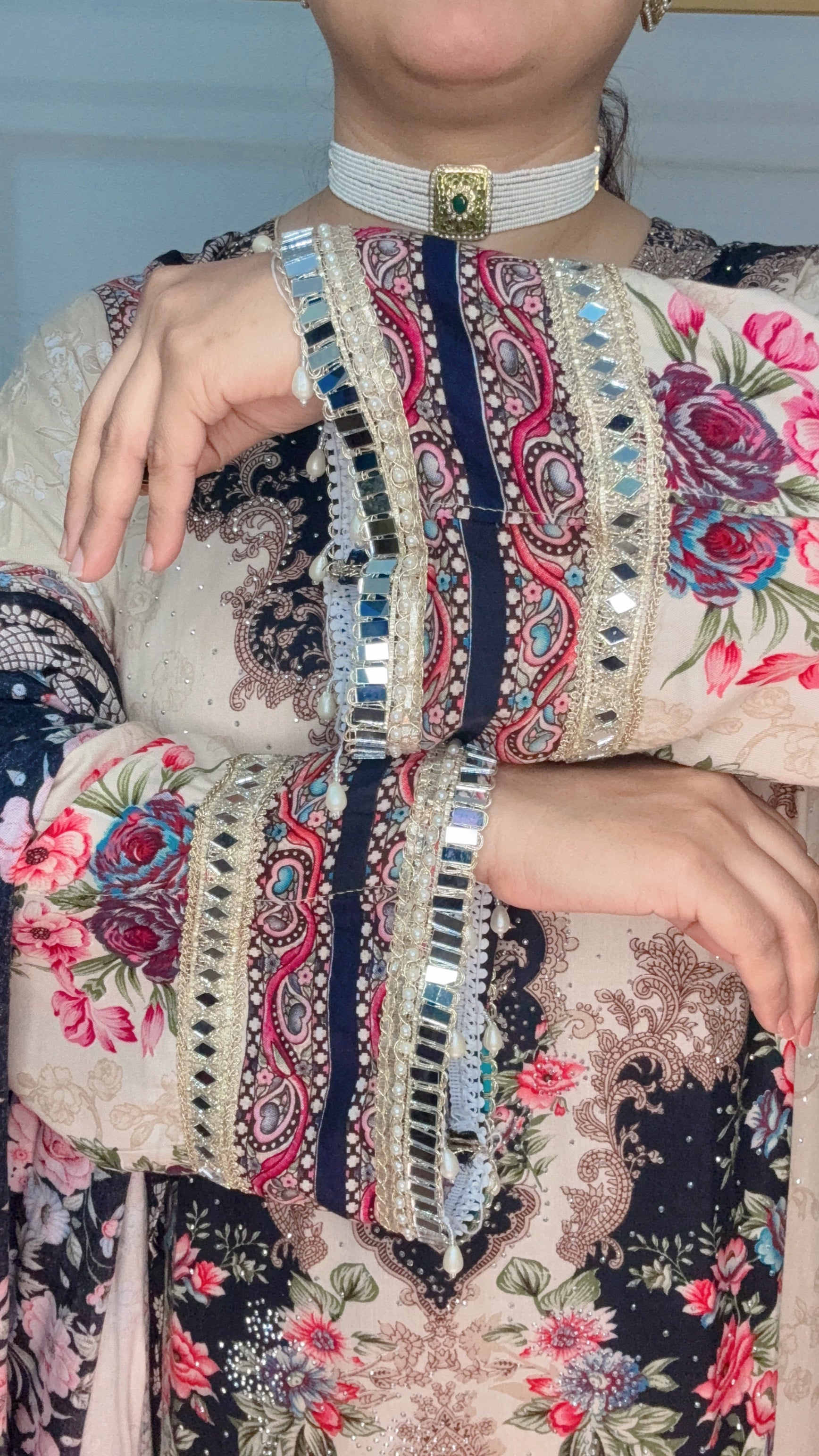Real mirror work designer Pakistani suit set