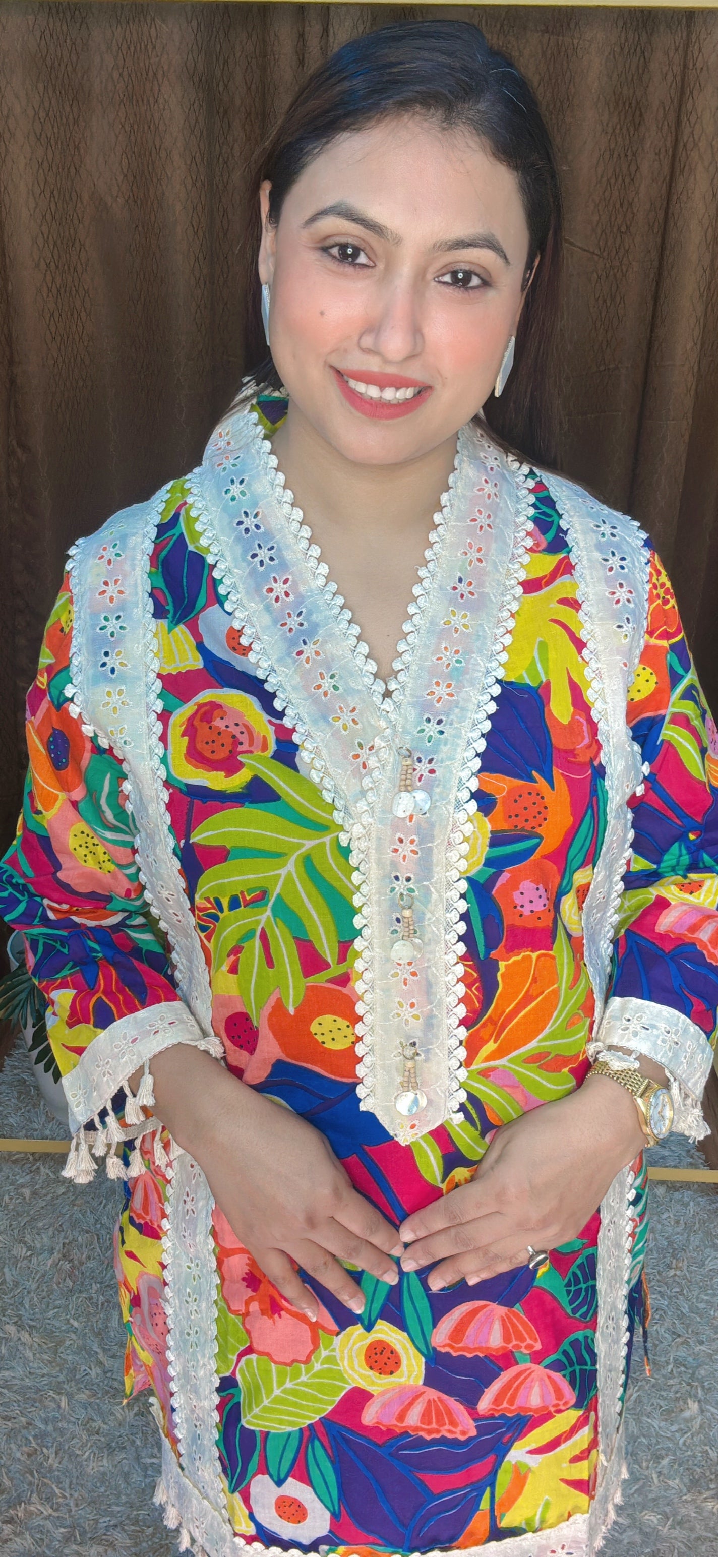 Tropical Glow Multicolor Cotton lace Co-ord