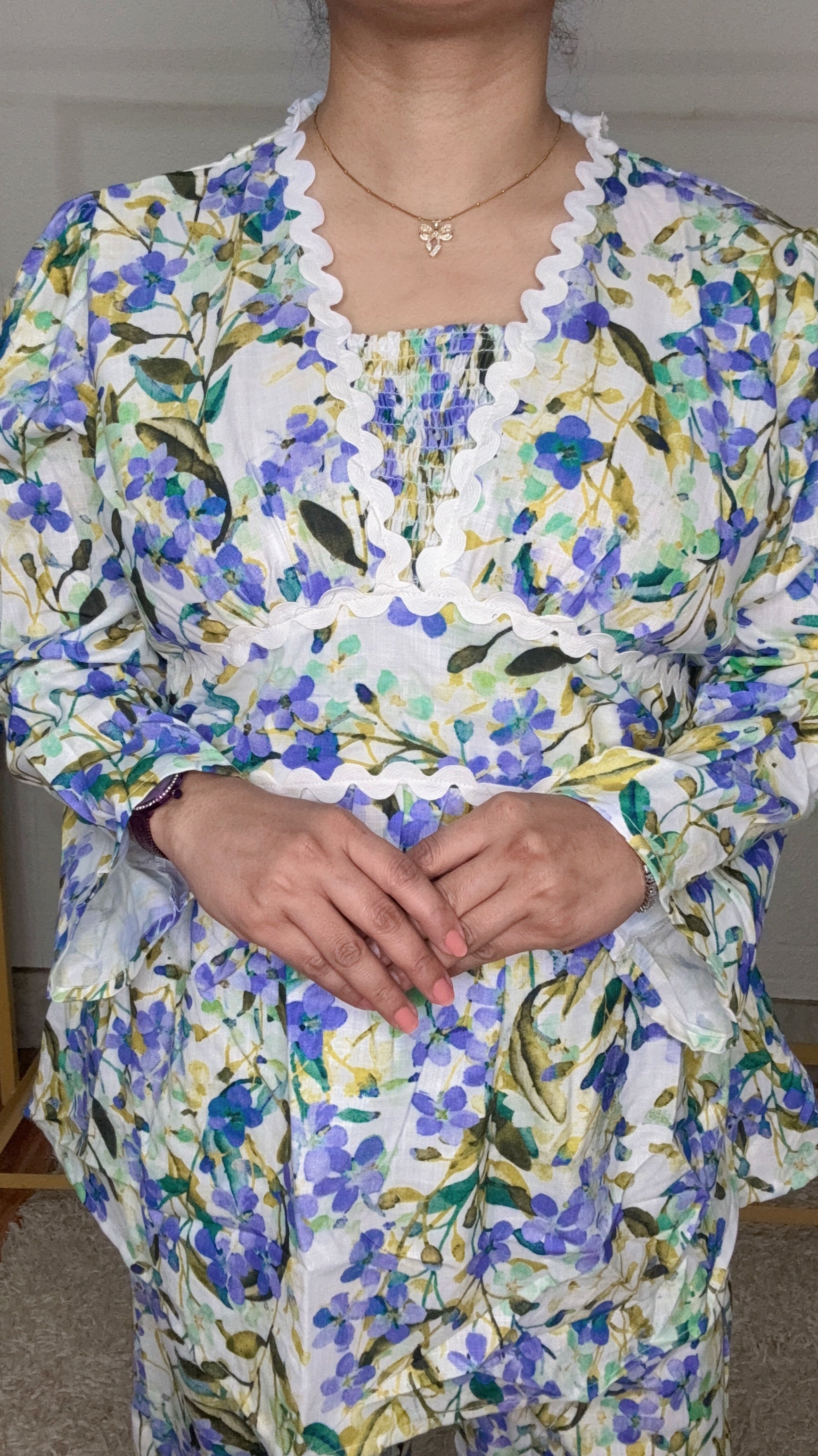 Peplum Floral Printed Cotton Cord Set