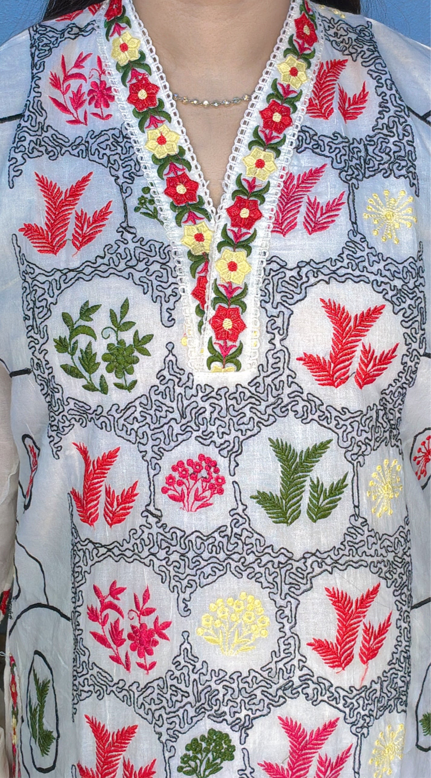 Phulkari white suit set