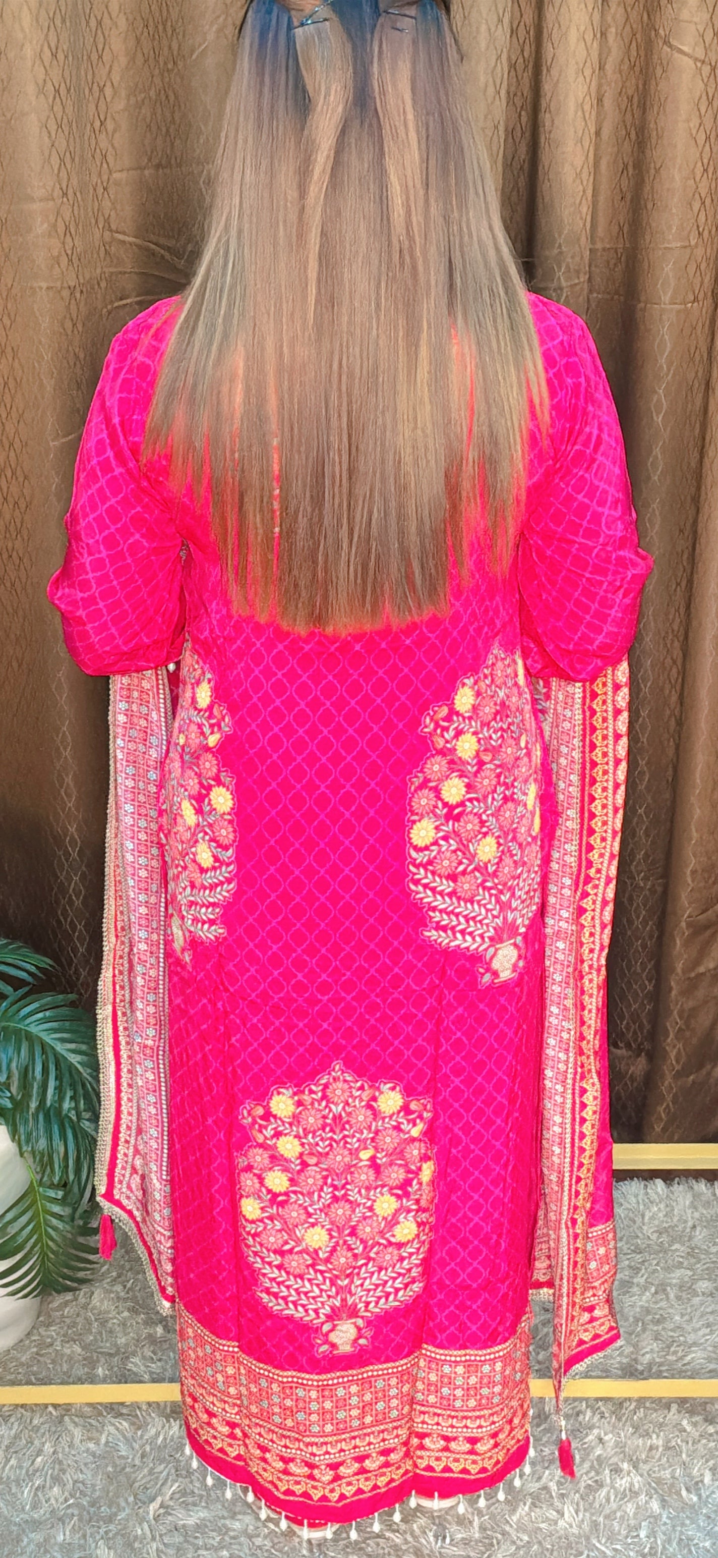 Rani Pink Mirror Embroidered Straight Suit Set