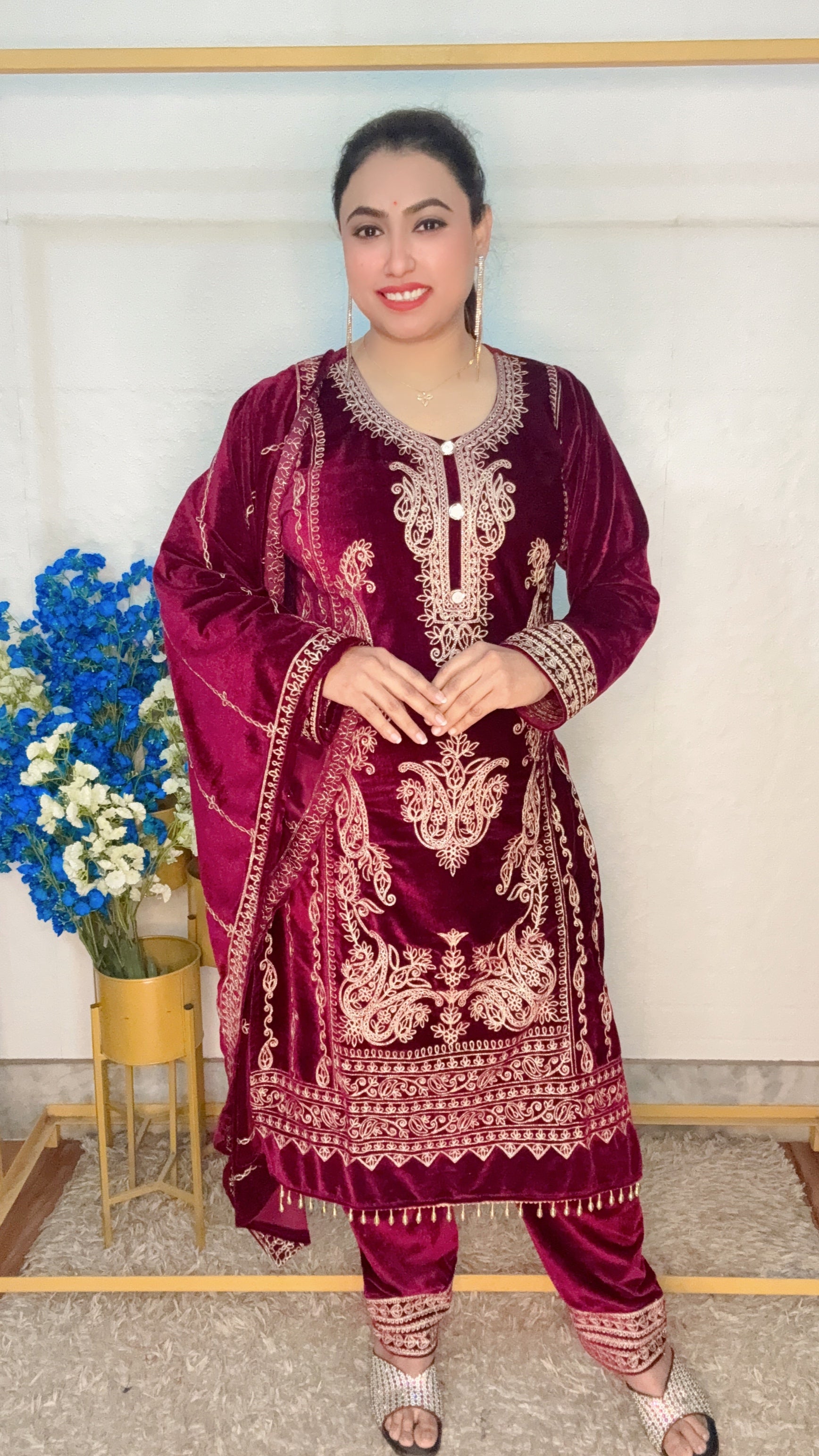 Heavy Embroidery Party Wear 3pcs Kurti Set