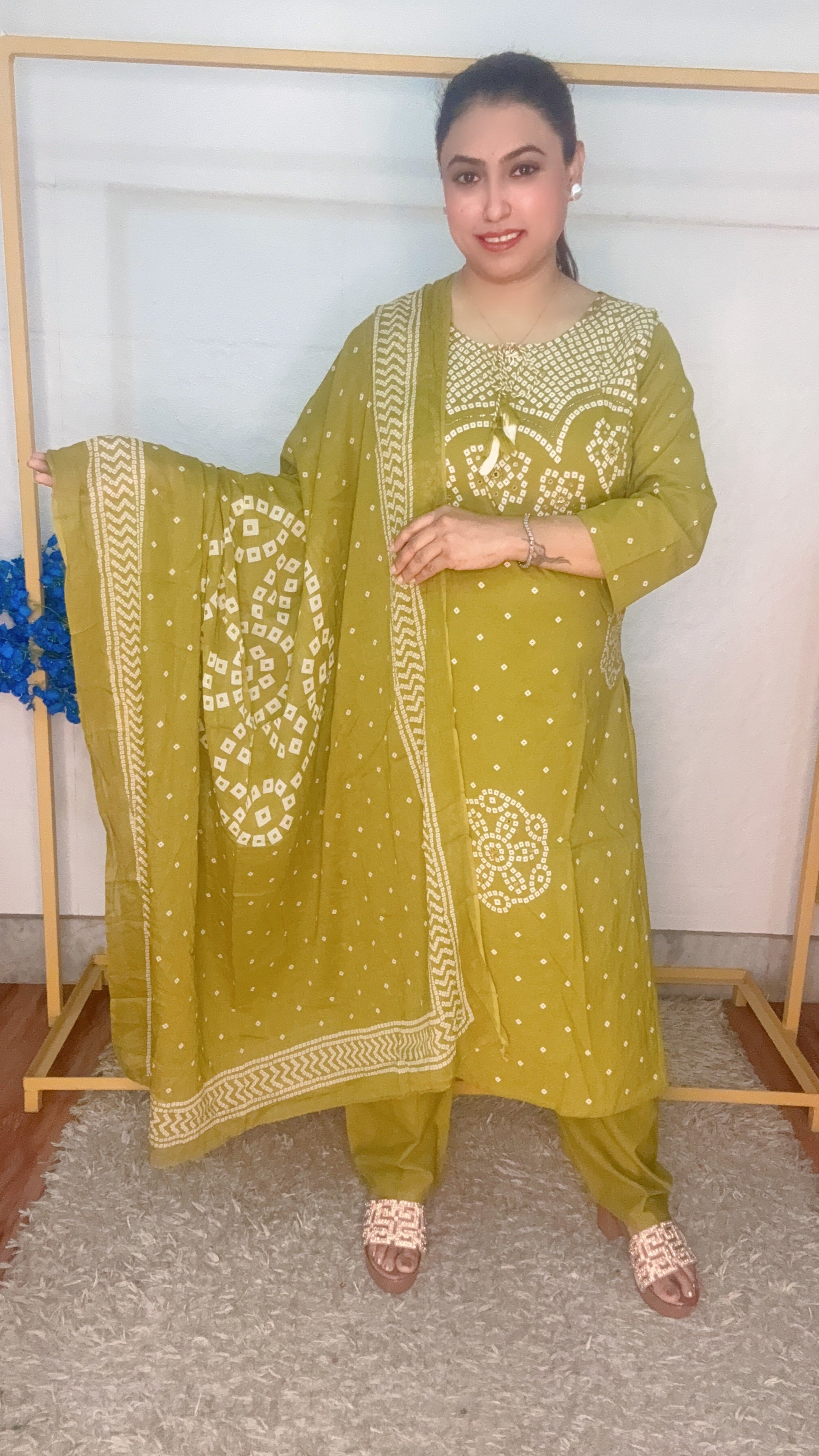 New bandhini print pure cotton suit set