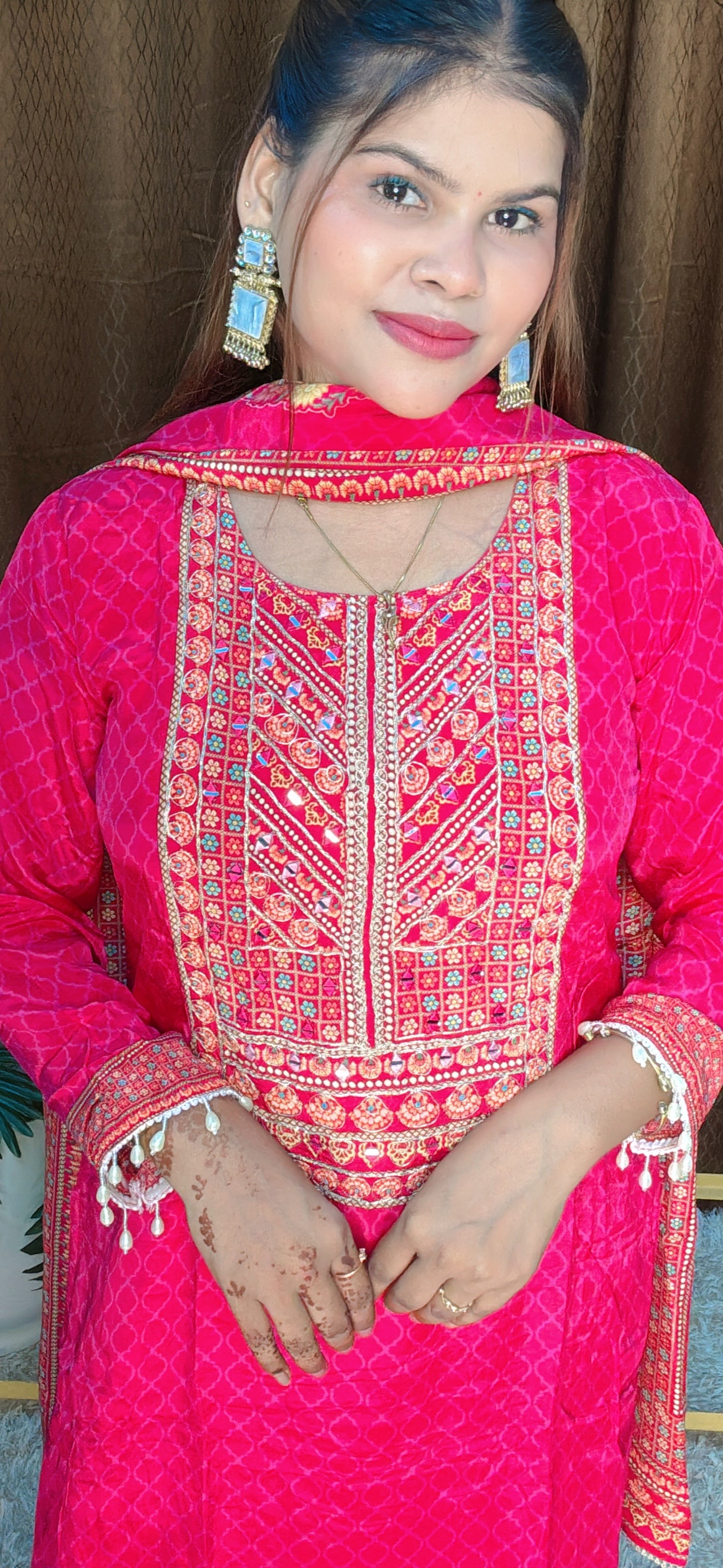 Rani Pink Mirror Embroidered Straight Suit Set