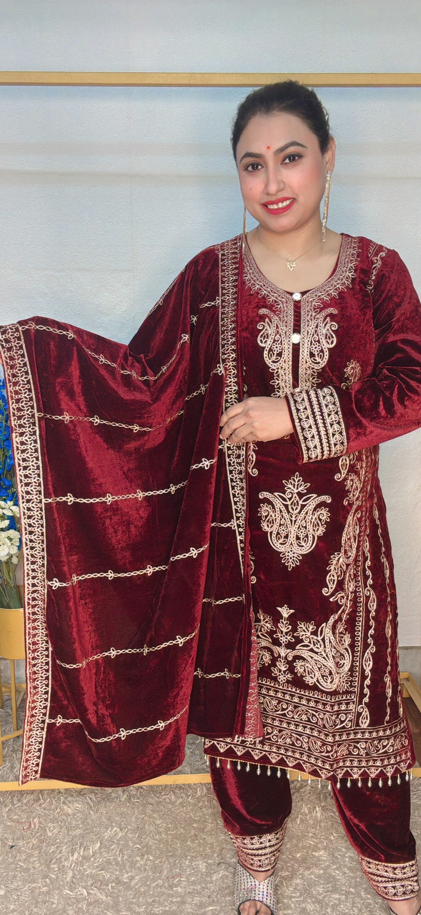 Heavy Embroidery Party Wear 3pcs Kurti Set