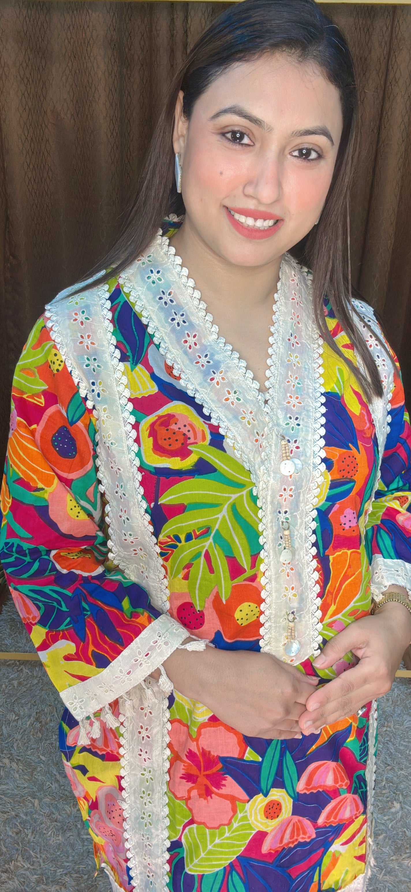 Tropical Glow Multicolor Cotton lace Co-ord