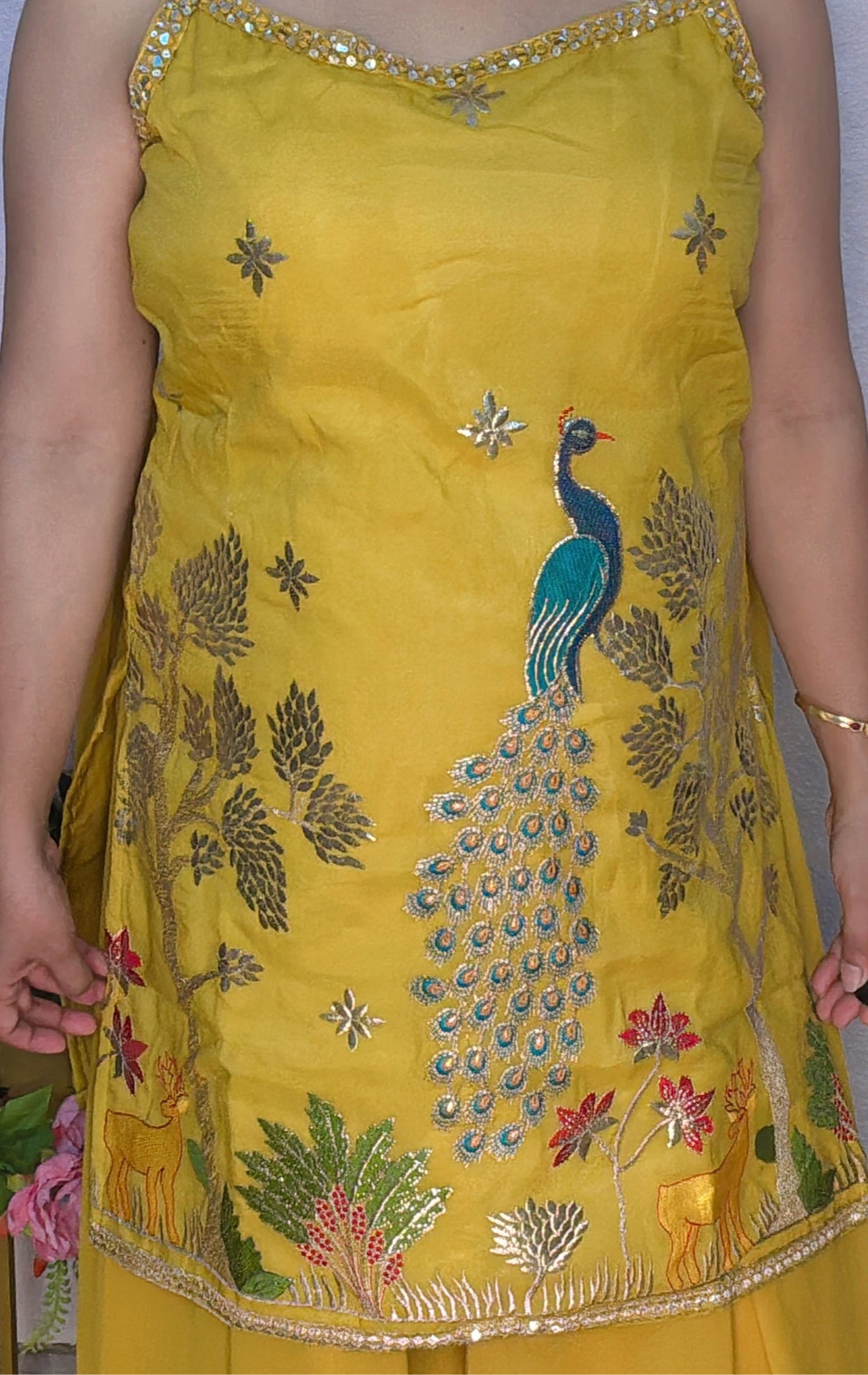 Embroidered Peacock Palazzo Suit