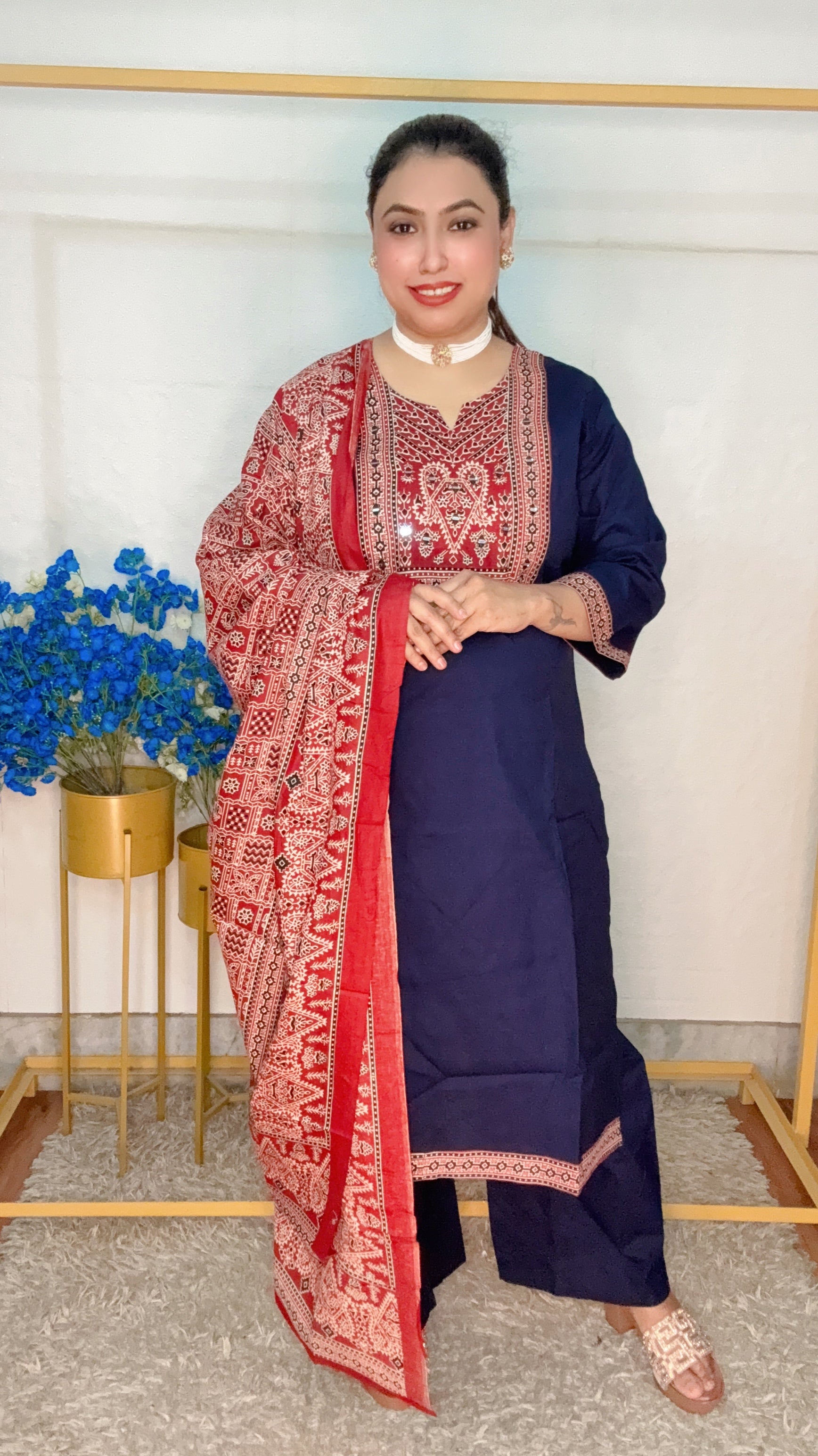 Ajrak print pure dabbu cotton suit set