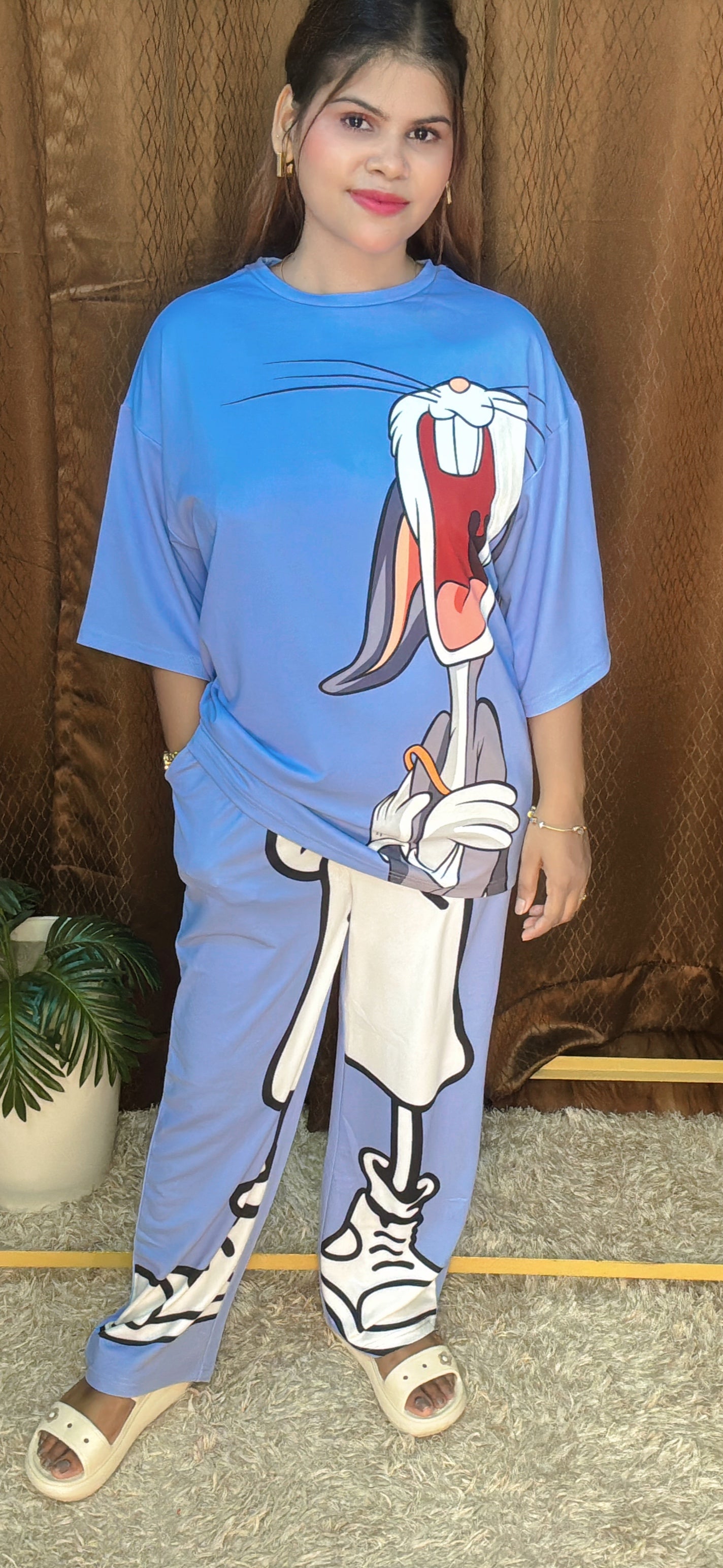 Imported Fabric Cartoon Print Daily Wear Cord Set