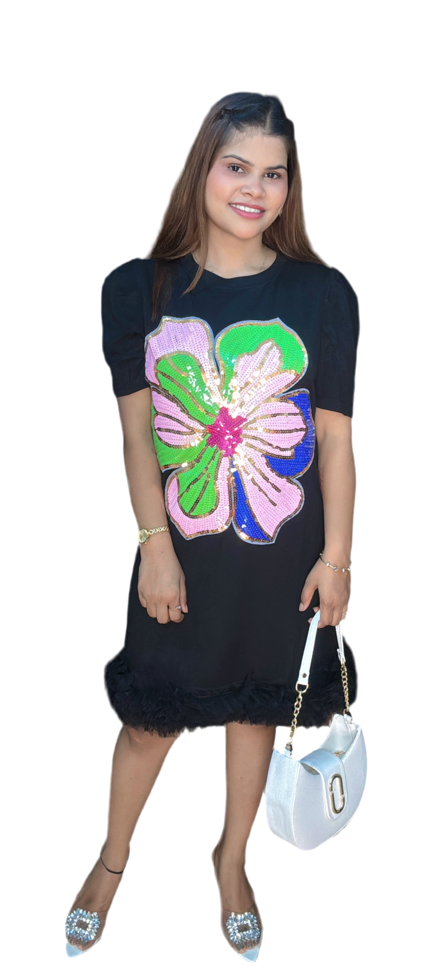 Midnight Bloom Sequin Shift Dress