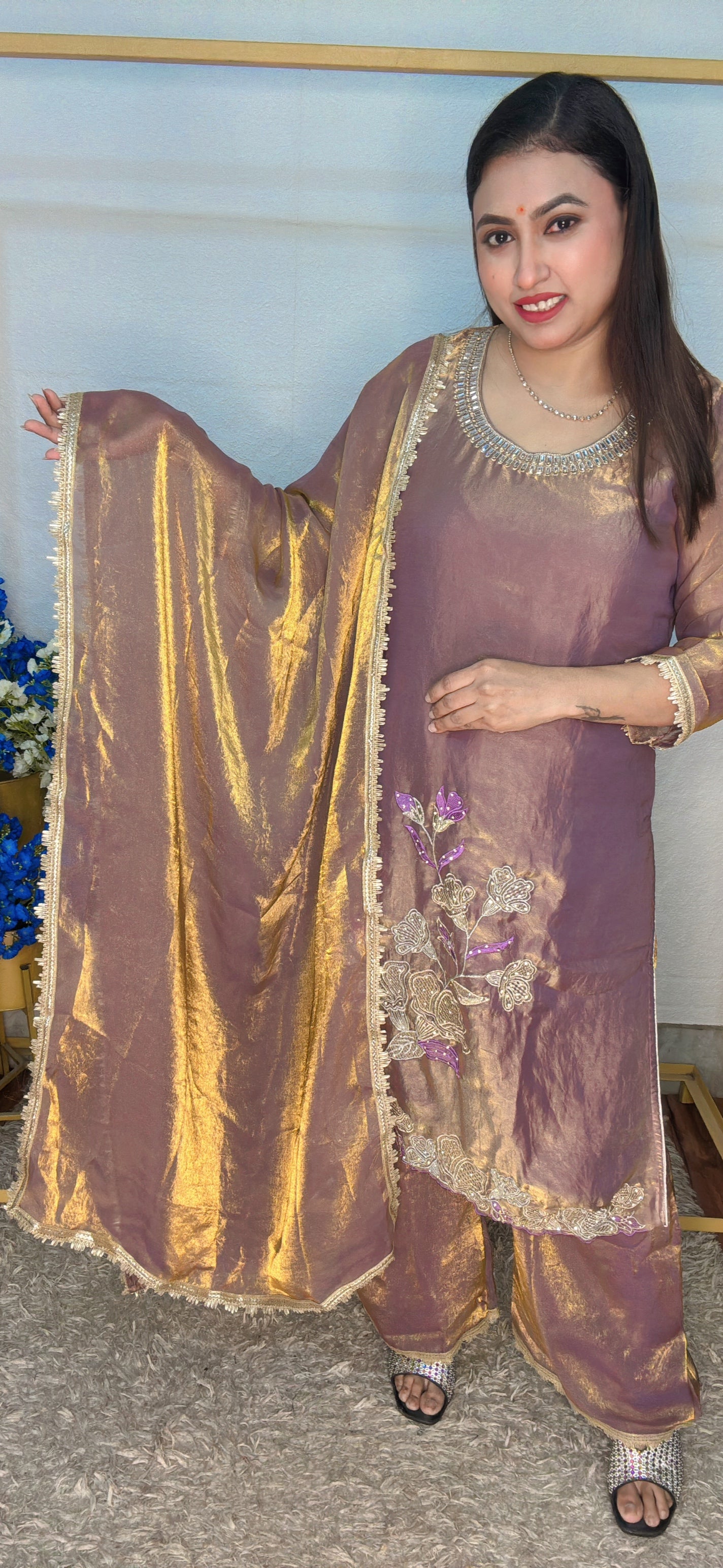 Shimmer Floral Embroidery Suit