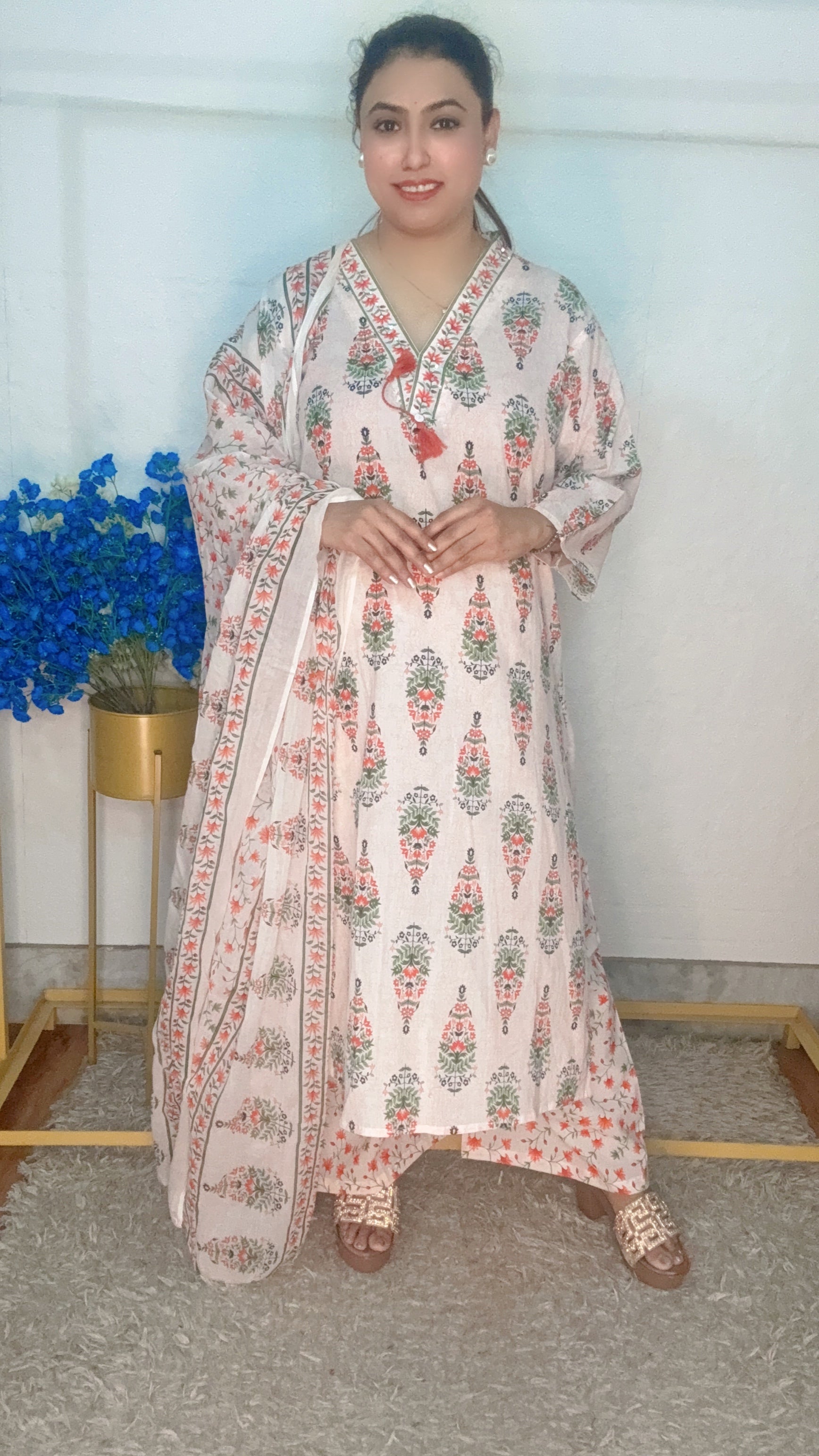 Jhumka style digital printed big size pure cotton suit set